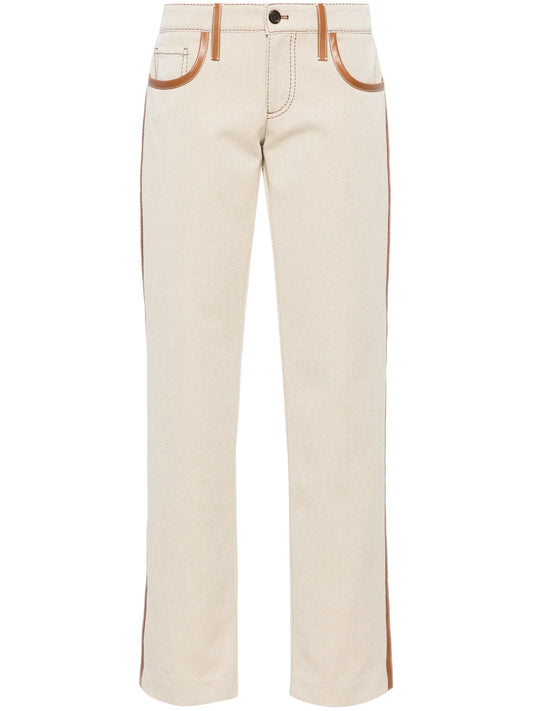 leather-trim canvas trousers