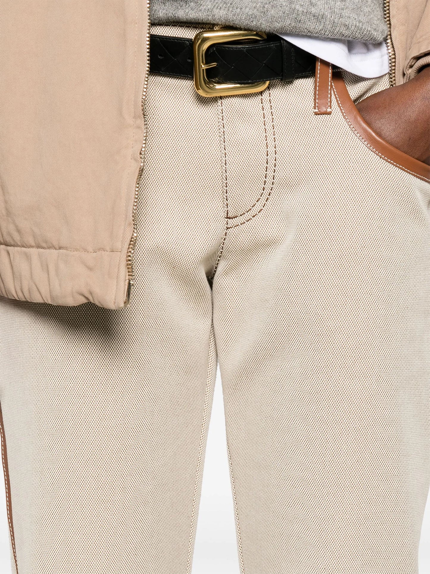 leather-trim canvas trousers