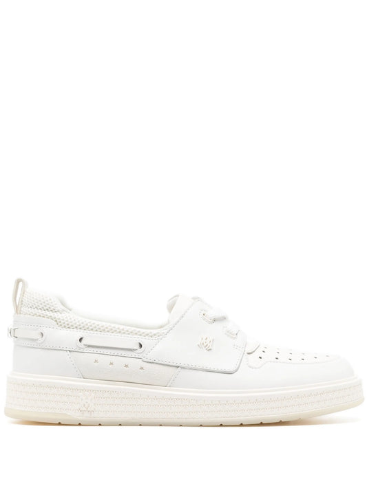 monogram-plaque leather boat shoes