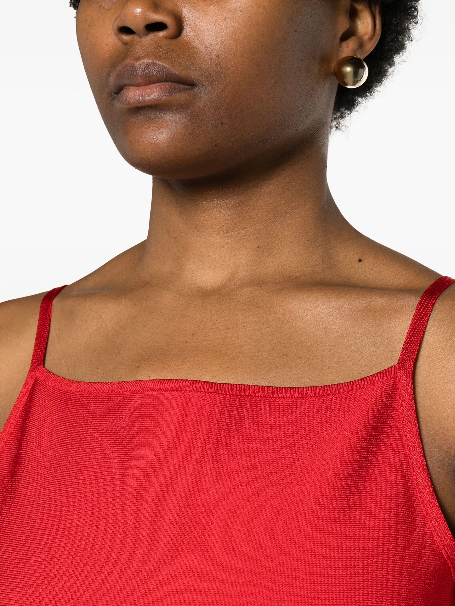 square-neck flared midi dress