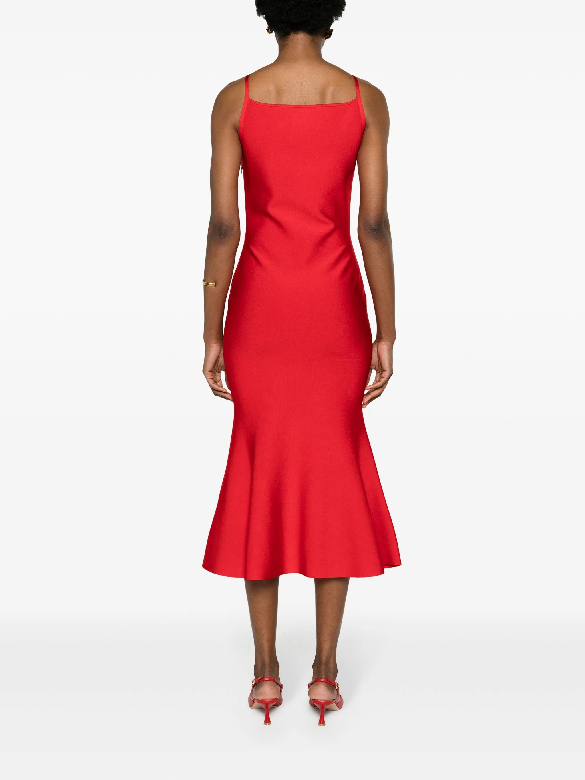 square-neck flared midi dress