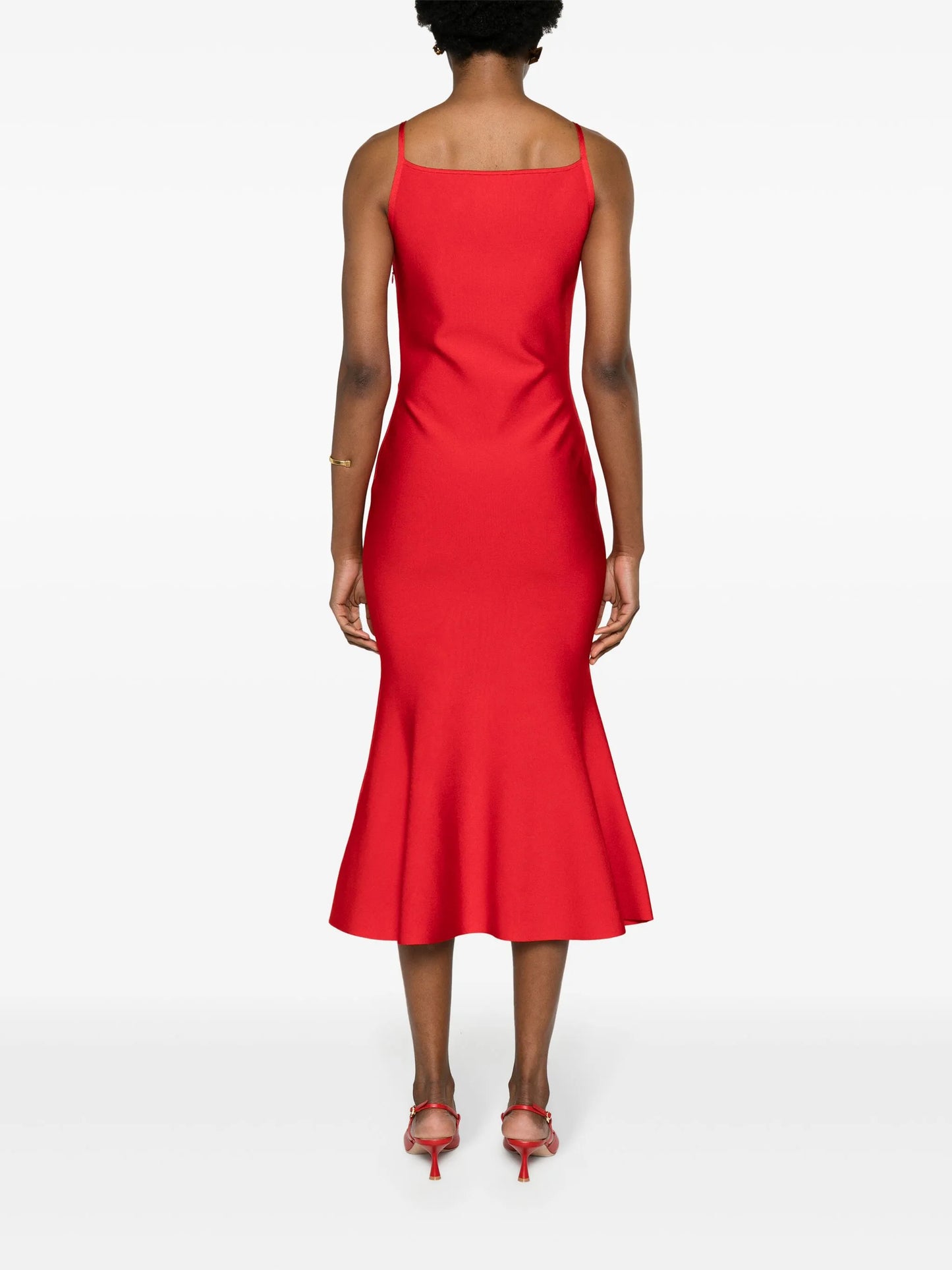 square-neck flared midi dress