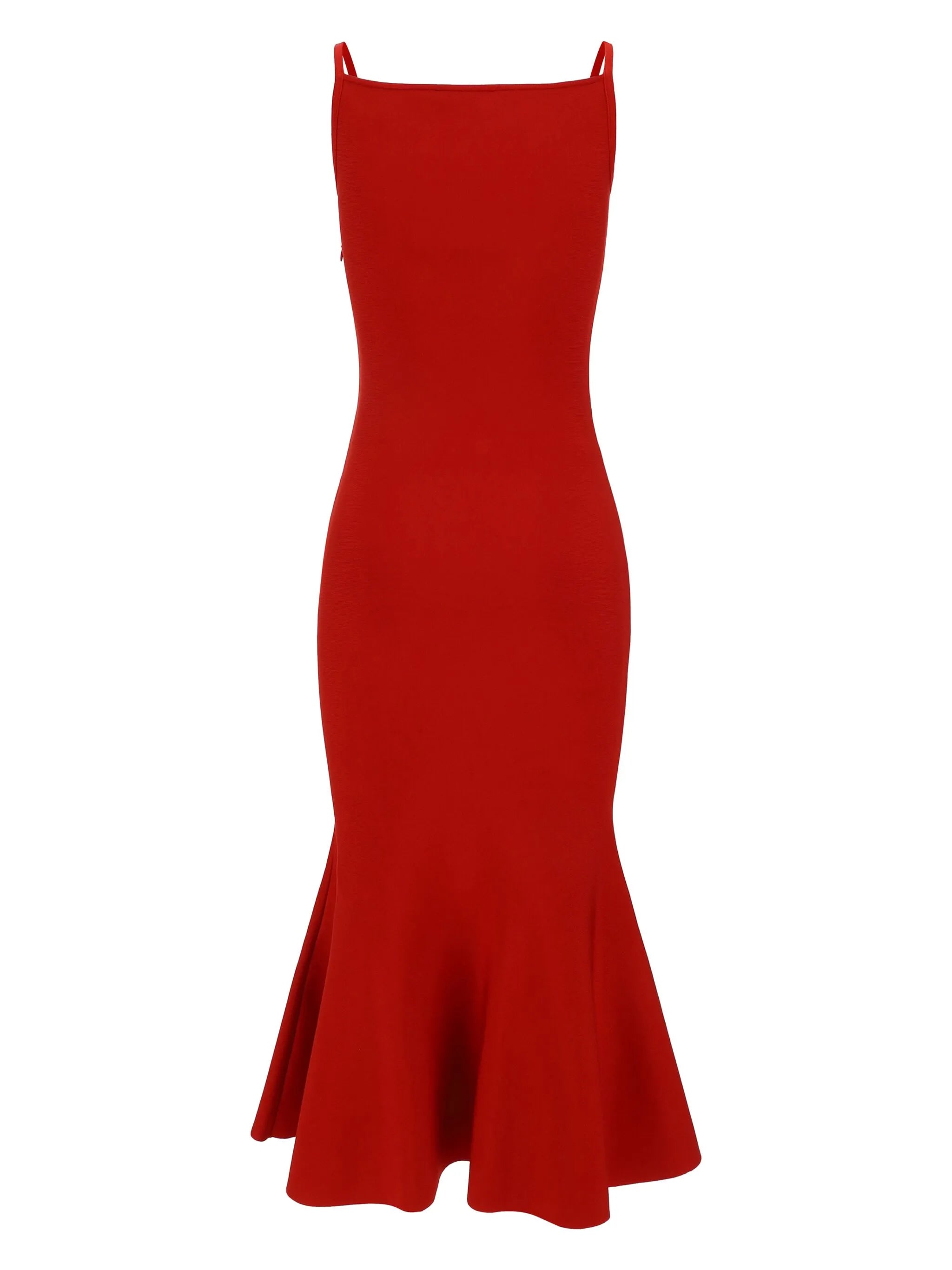 square-neck flared midi dress