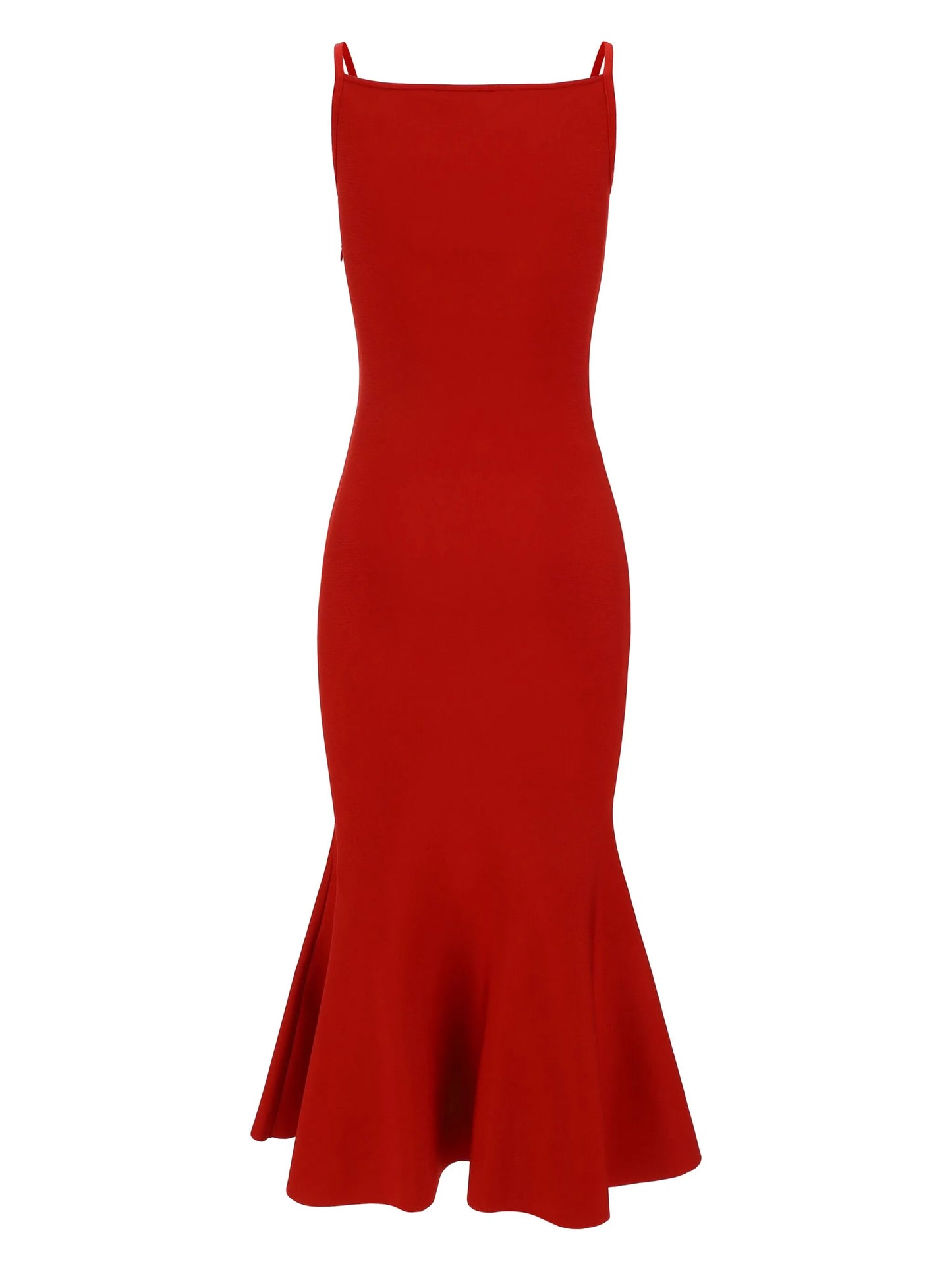 square-neck flared midi dress
