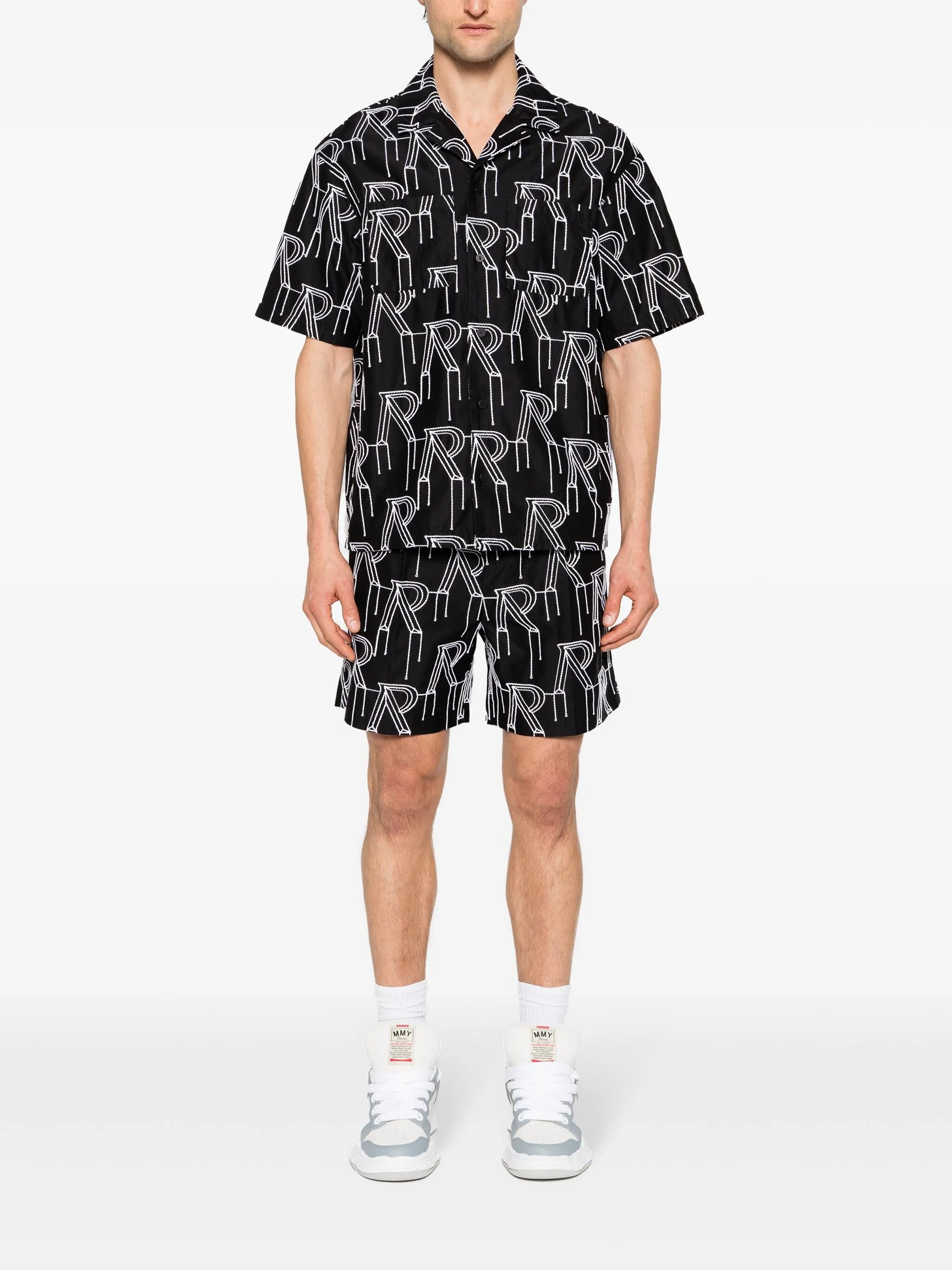 Initial-embroidered tailored shorts