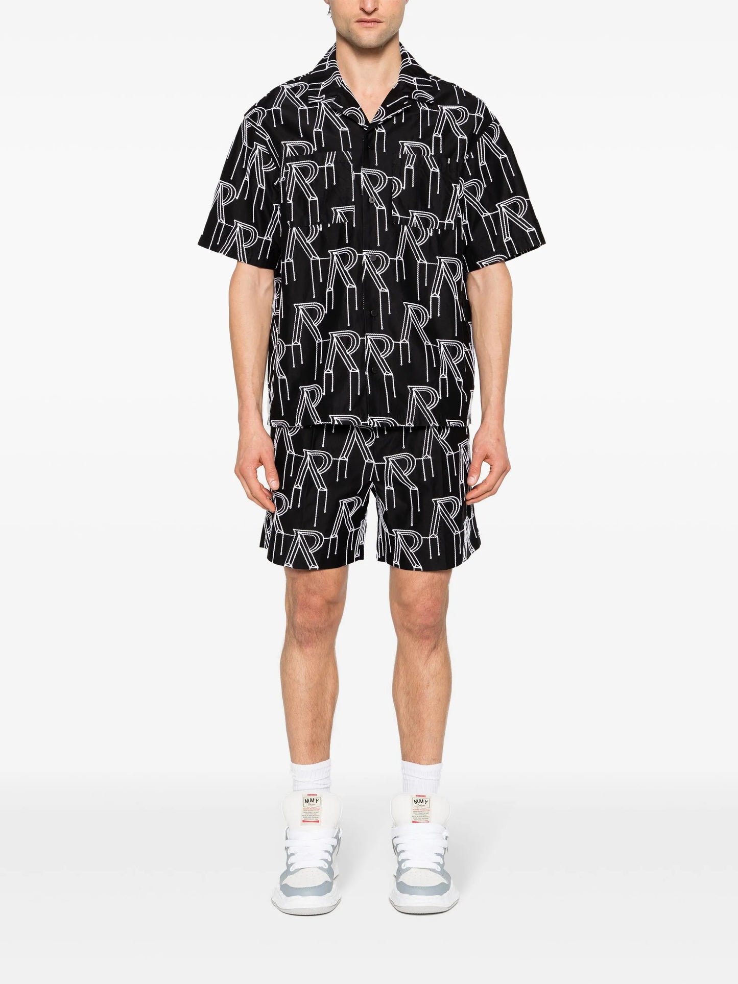 Initial-embroidered tailored shorts
