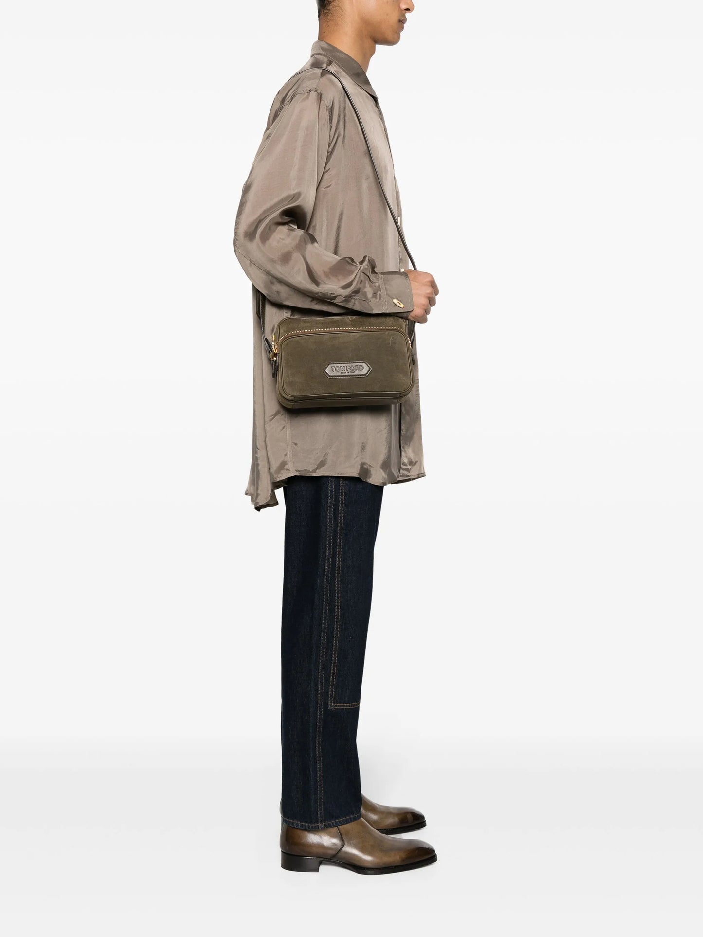 logo-patch suede messenger bag