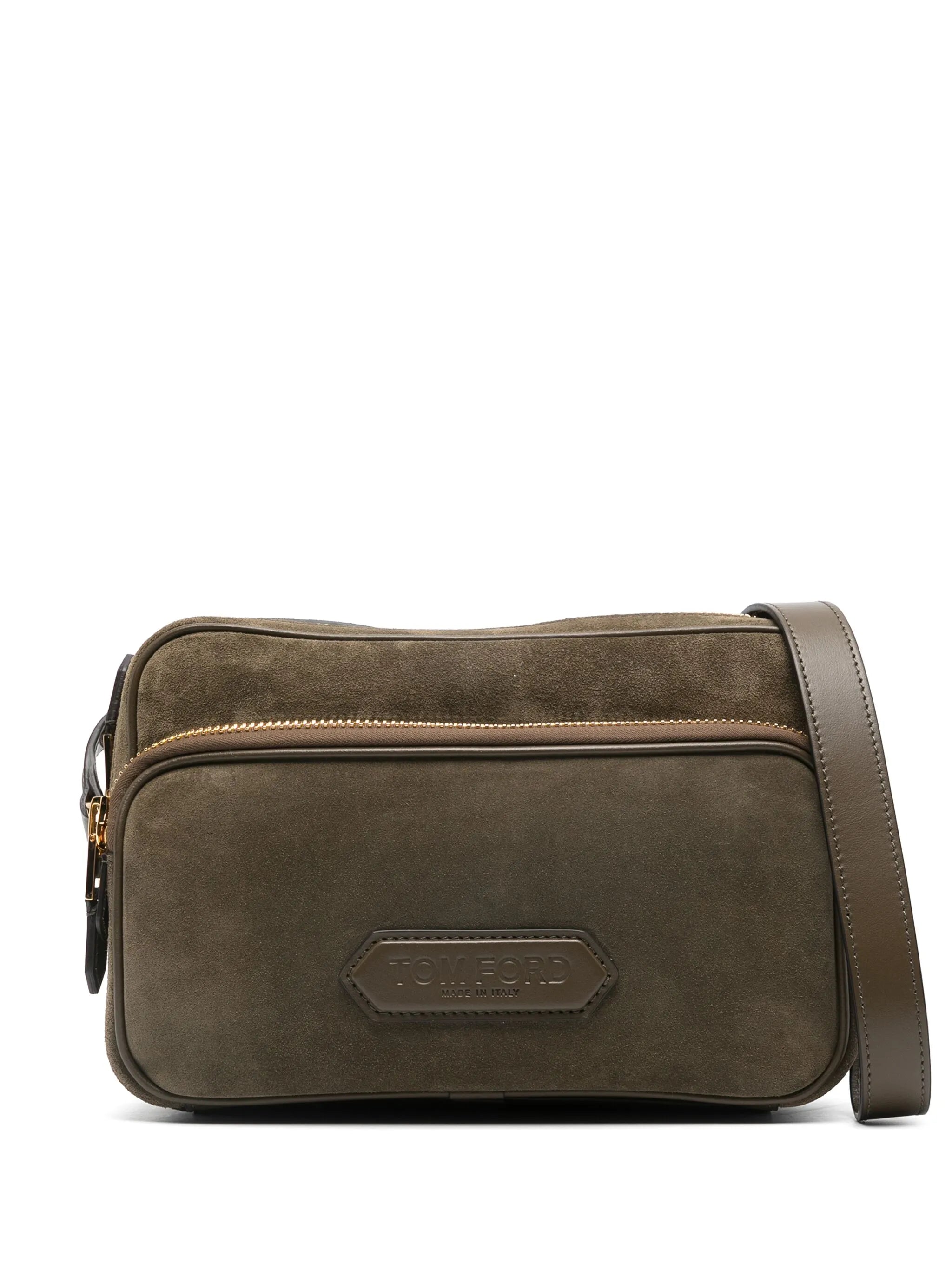 logo-patch suede messenger bag