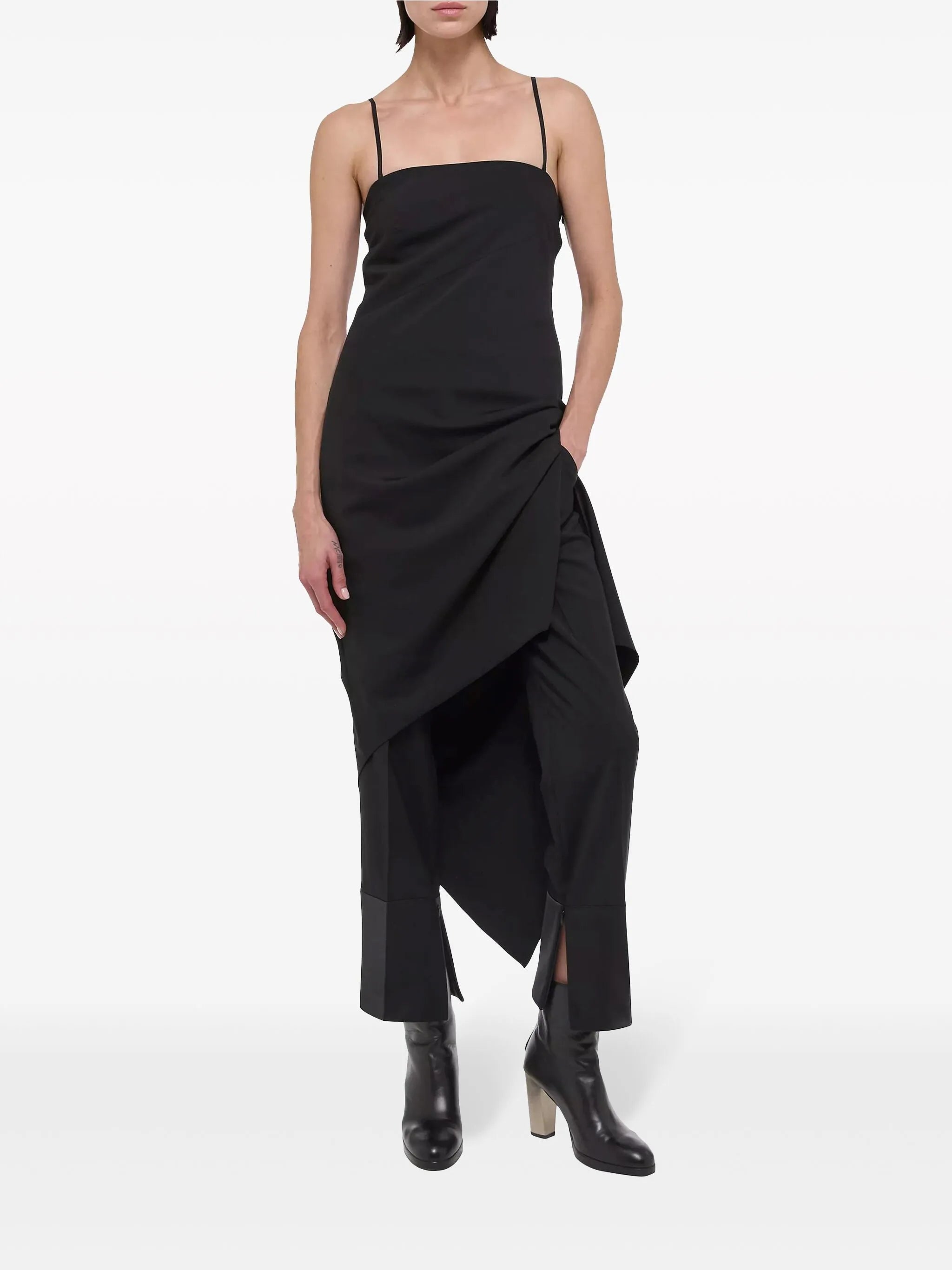 asymmetric virgin wool midi dress
