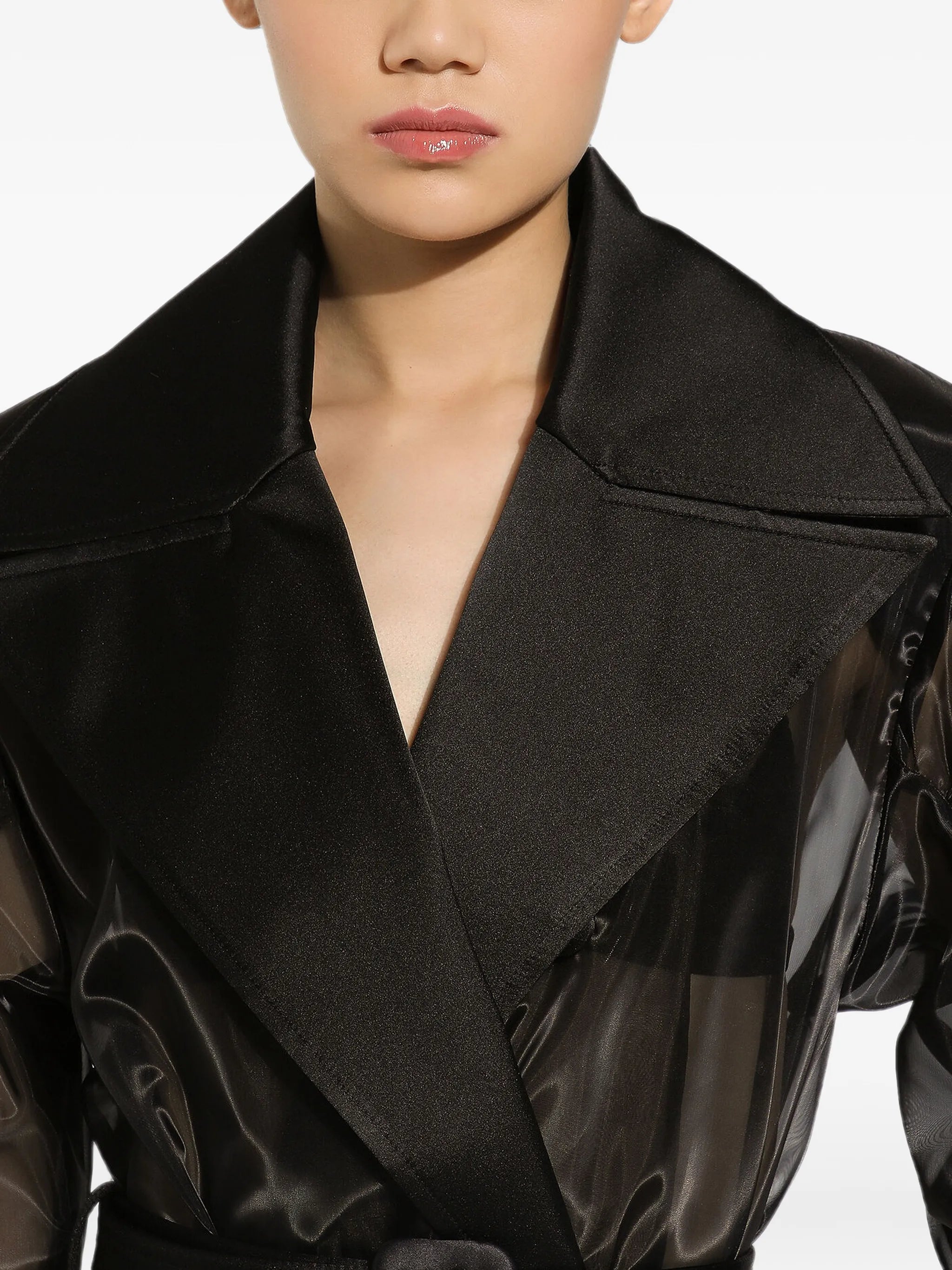 long double-breasted organza trench-coat