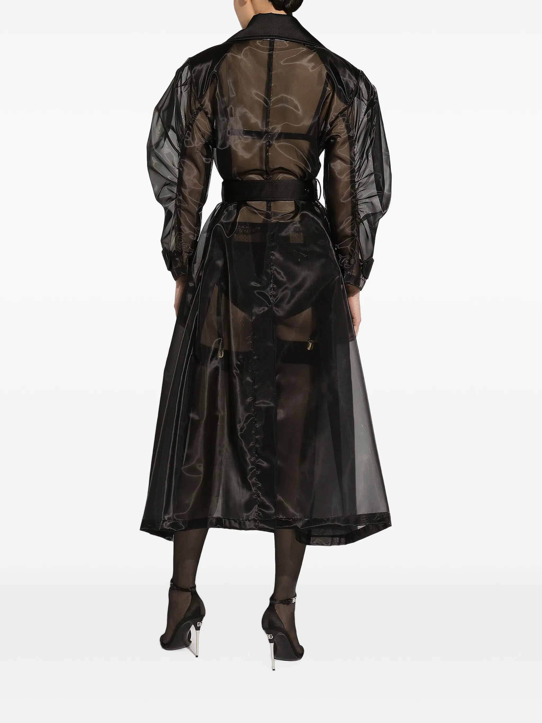 long double-breasted organza trench-coat