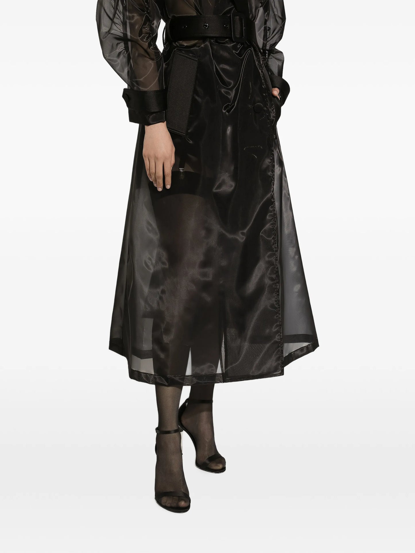 long double-breasted organza trench-coat