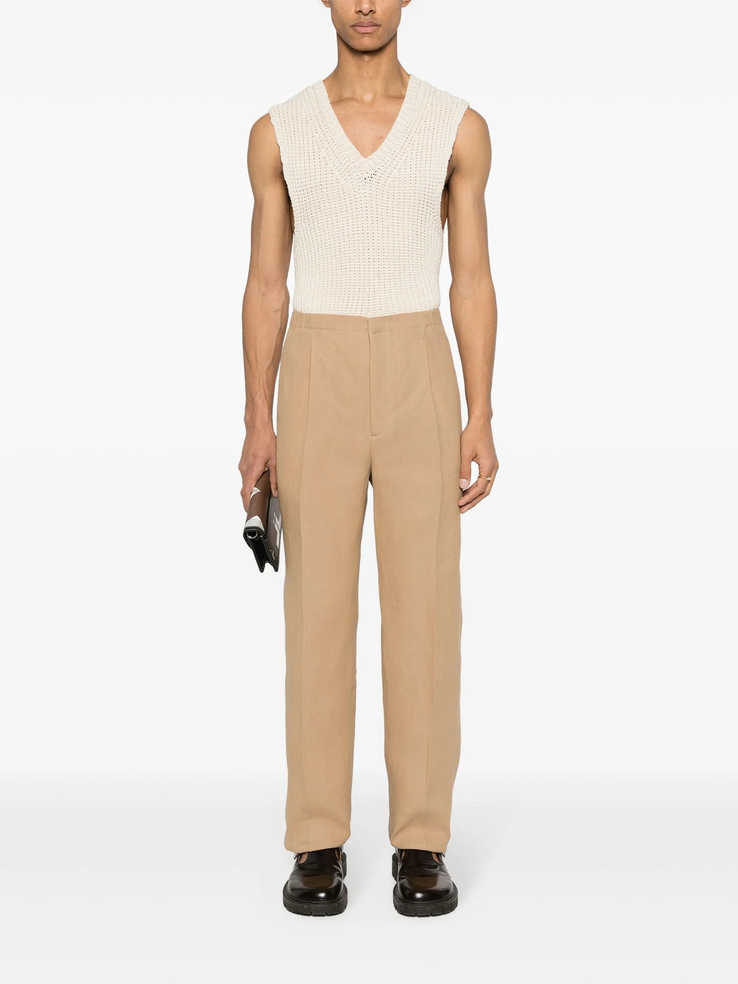 canvas straight-leg trousers