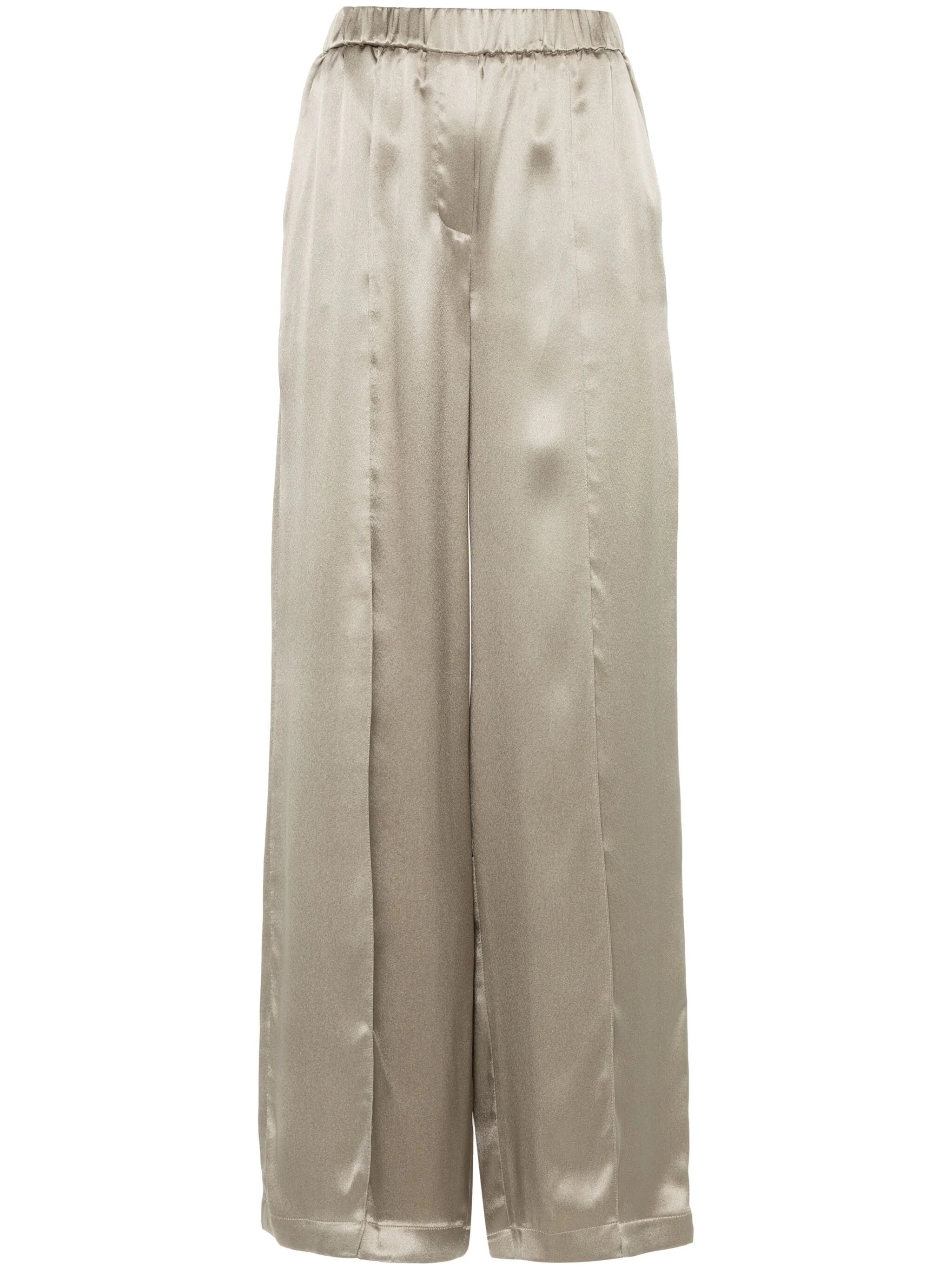 Anagram-embroidered satin trousers