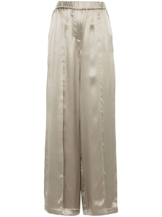 Anagram-embroidered satin trousers