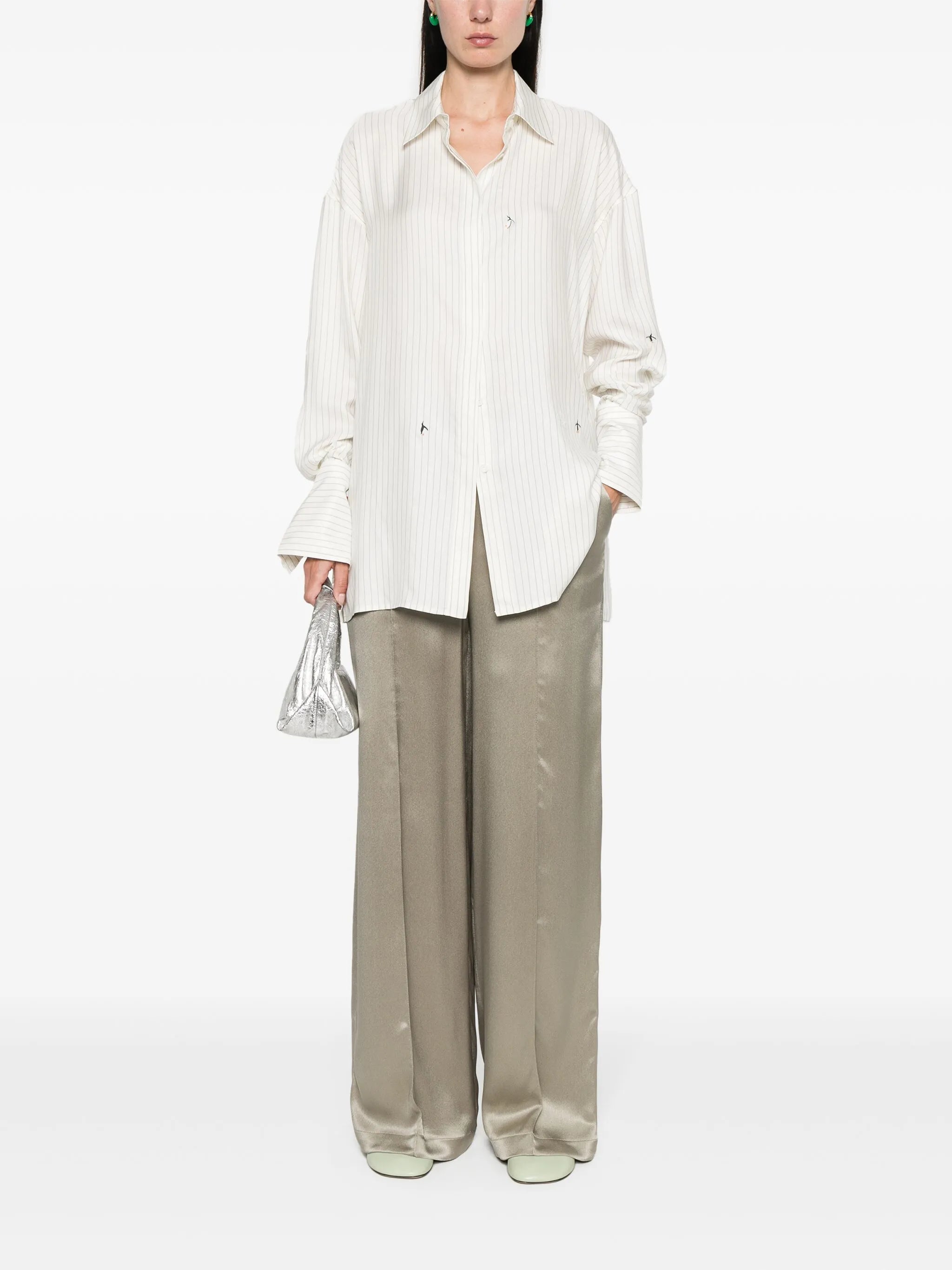 Anagram-embroidered satin trousers