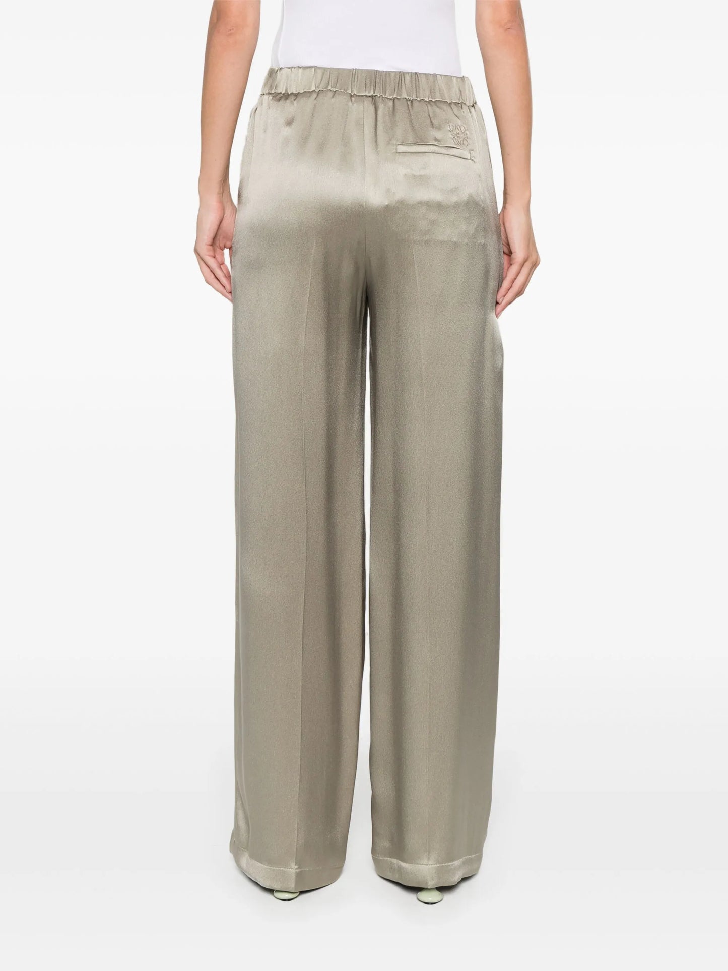 Anagram-embroidered satin trousers