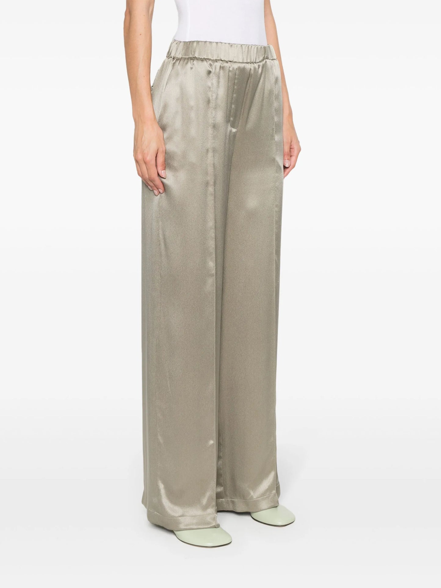 Anagram-embroidered satin trousers