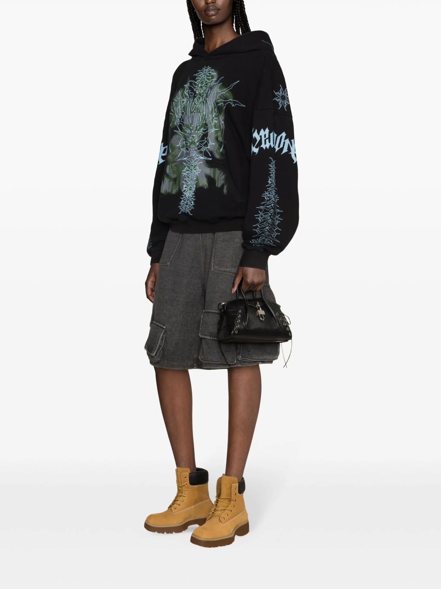 Spike-print cotton hoodie