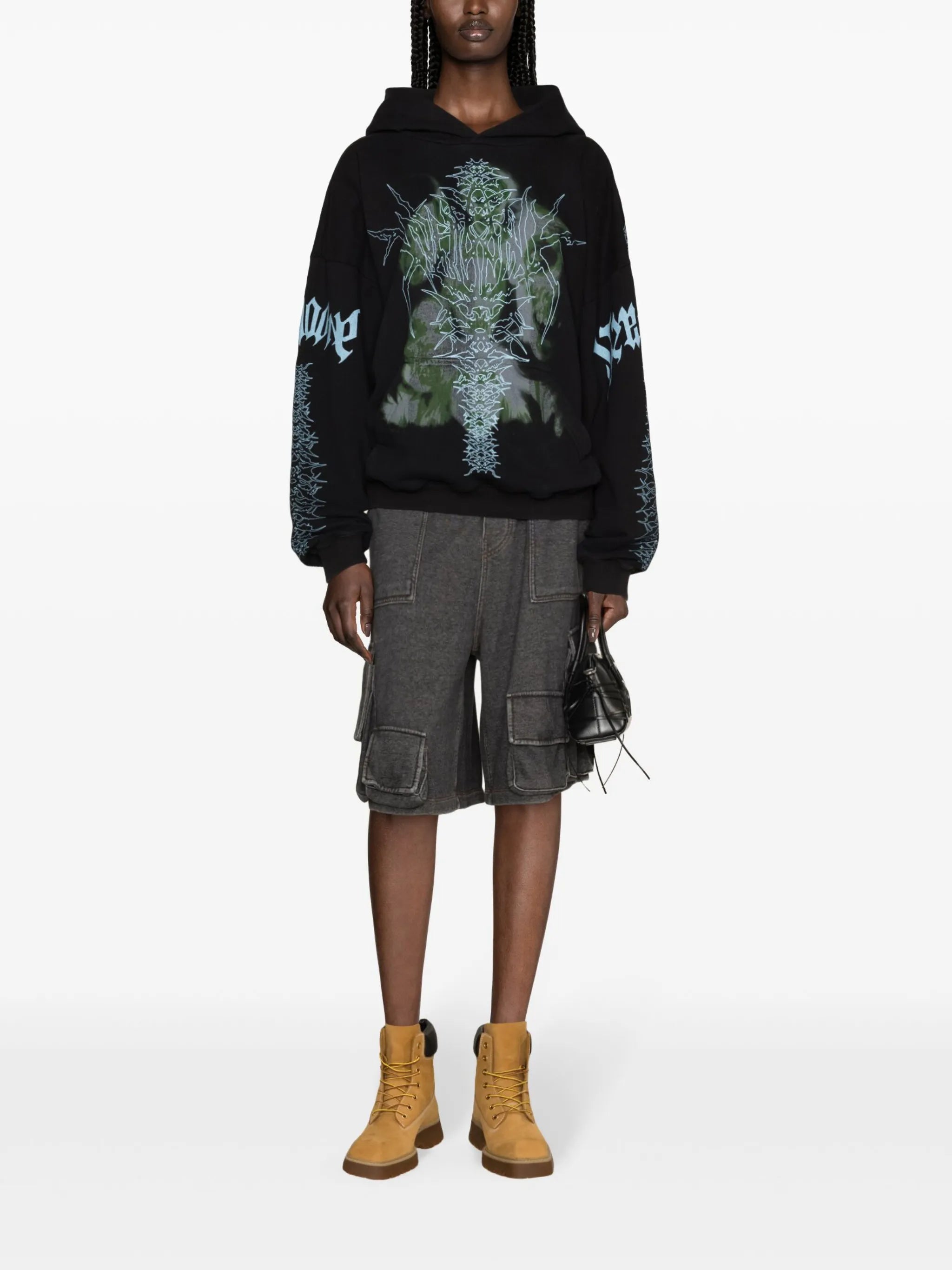 Spike-print cotton hoodie