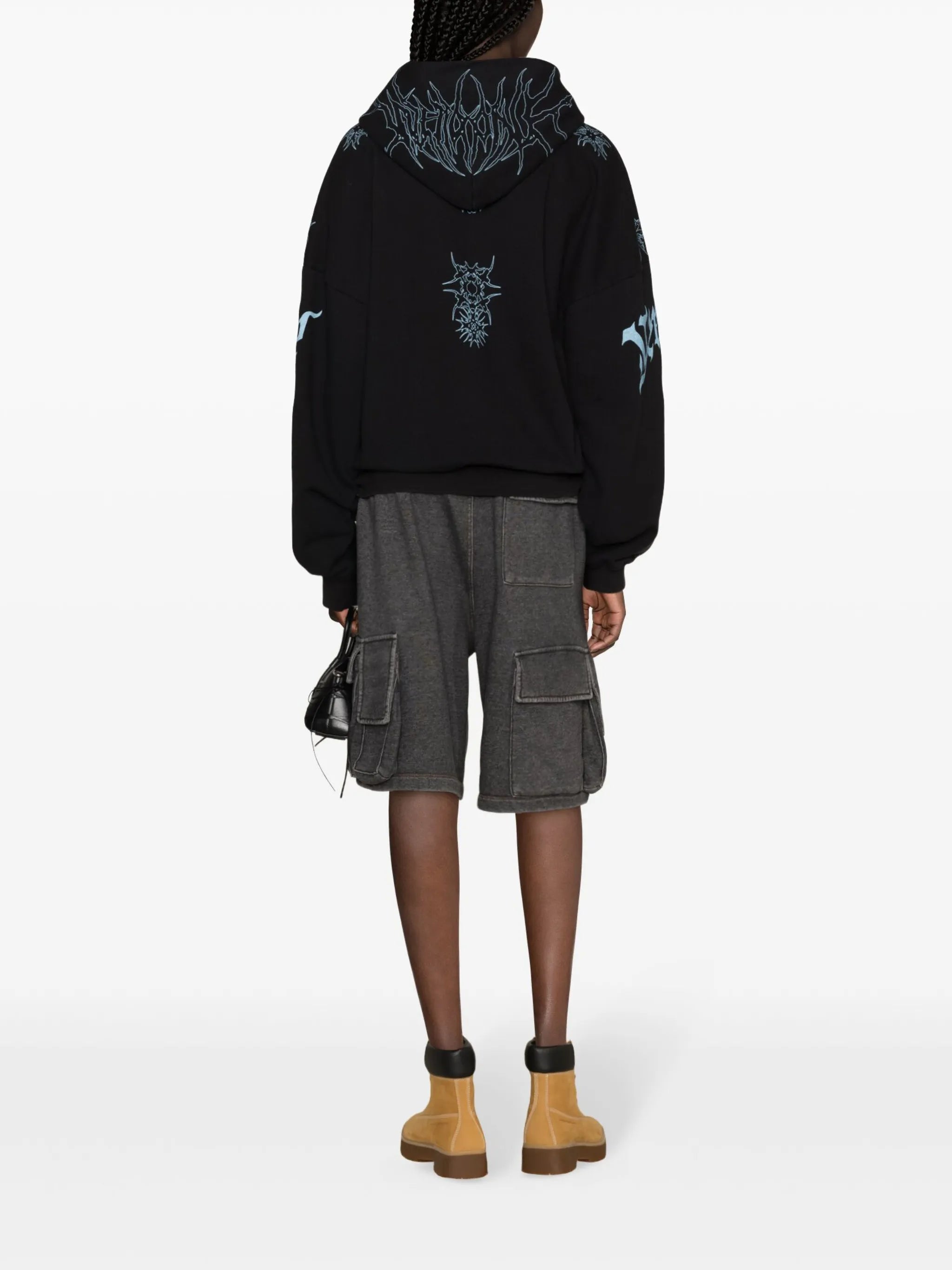 Spike-print cotton hoodie