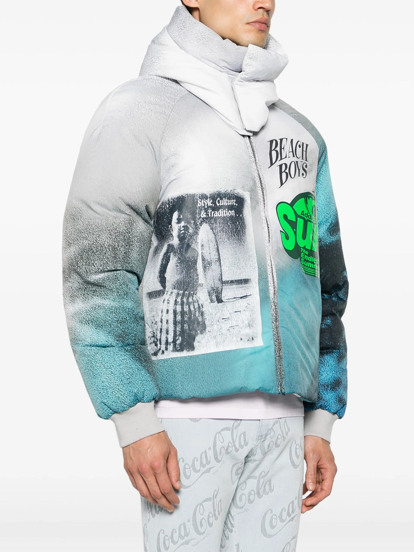 graphic-print hooded puffer jacket
