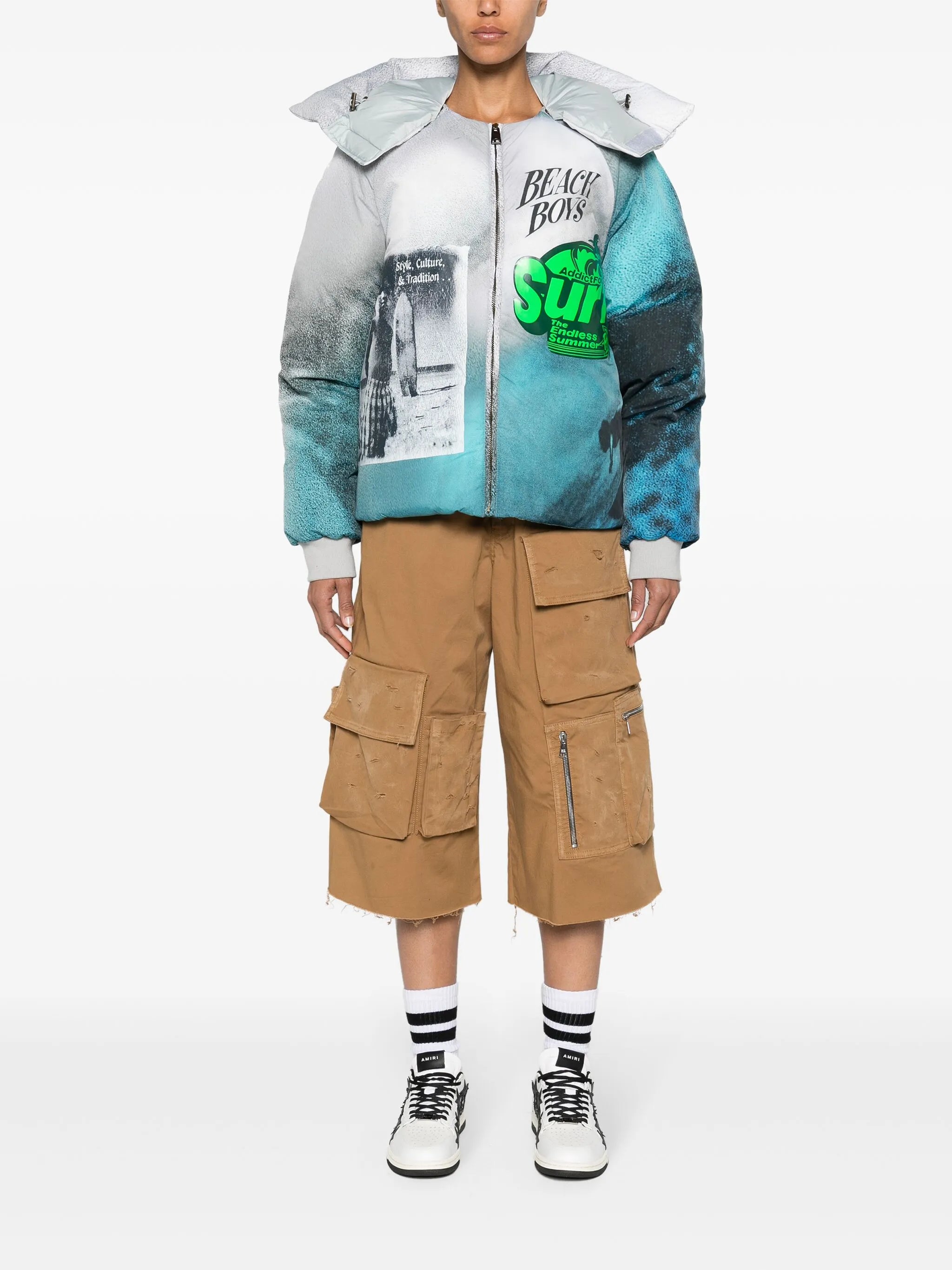 graphic-print hooded puffer jacket