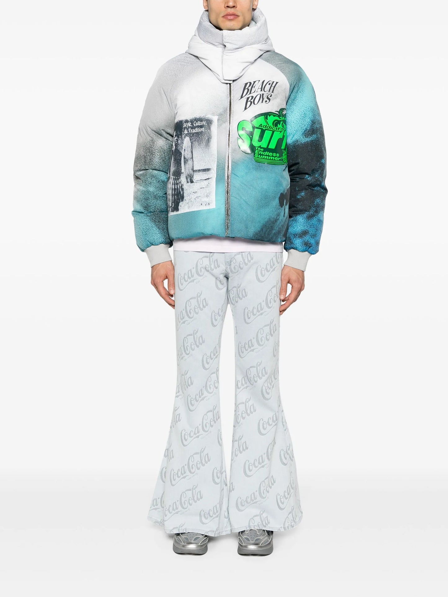 graphic-print hooded puffer jacket