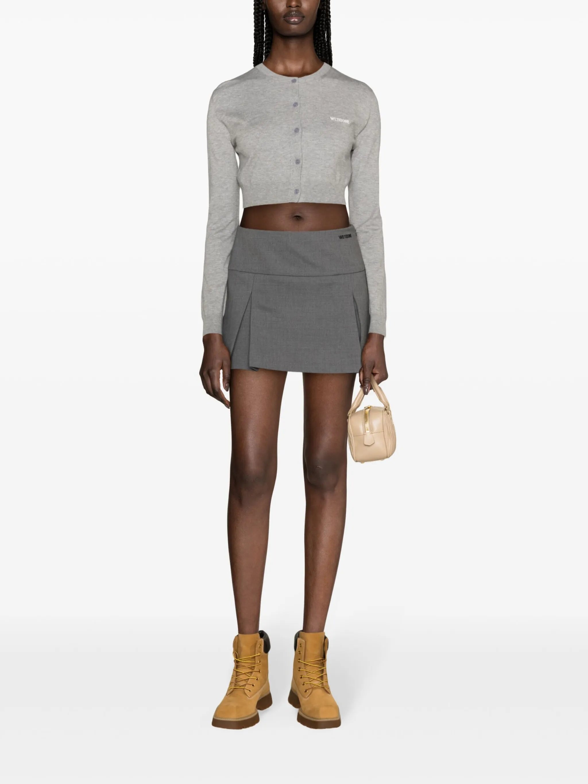 logo-embroidered pleated miniskirt