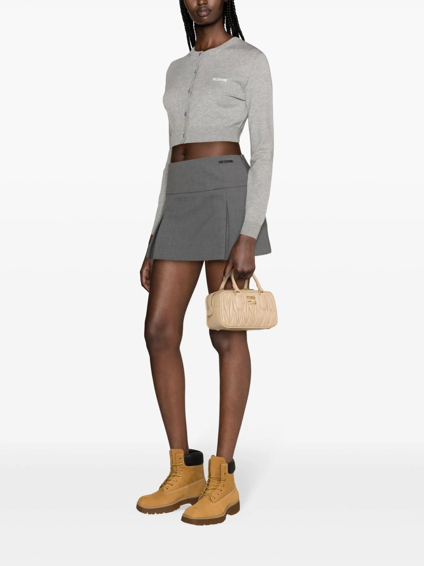 logo-embroidered pleated miniskirt