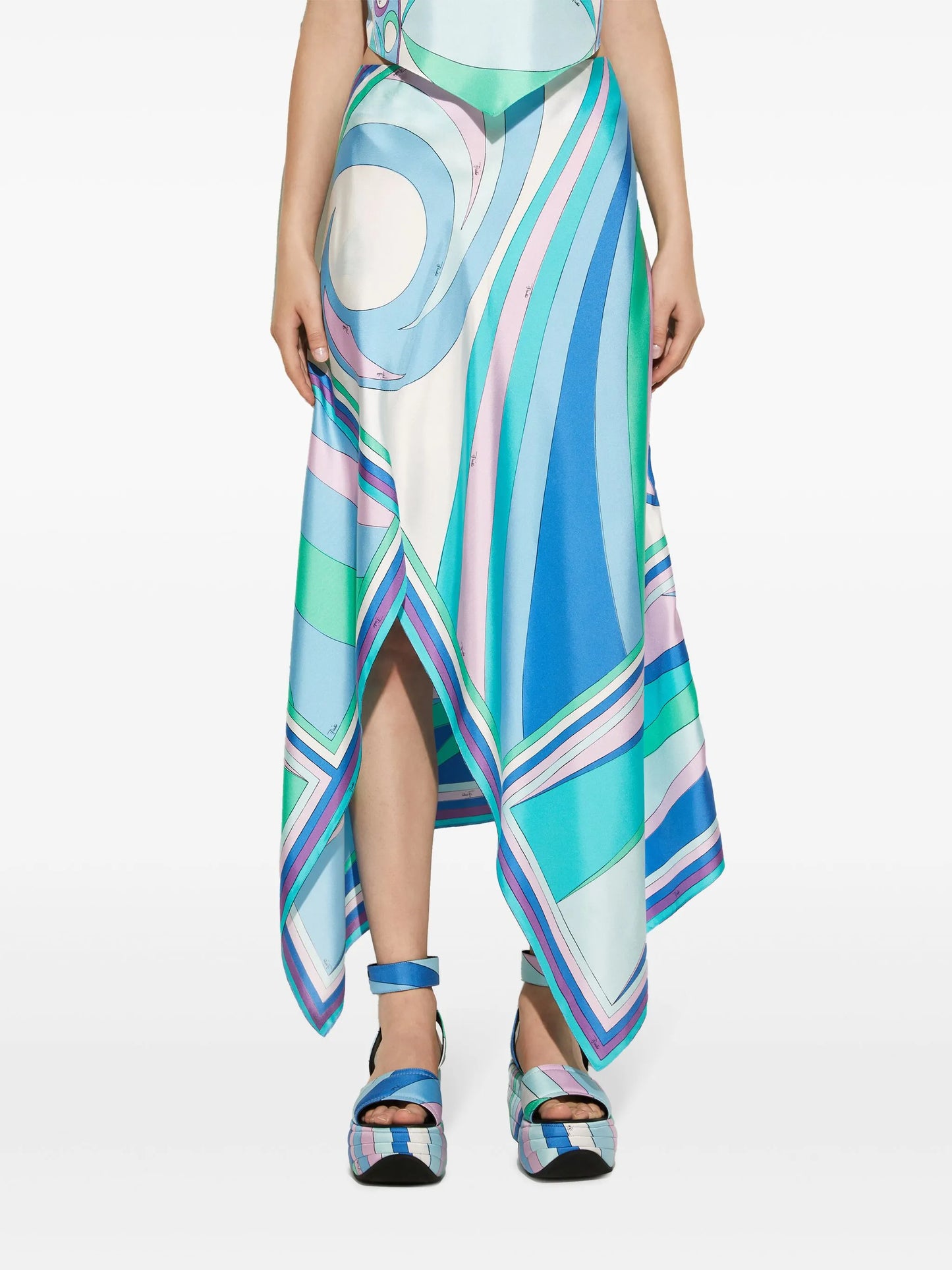 Cigni print silk handkerchief skirt