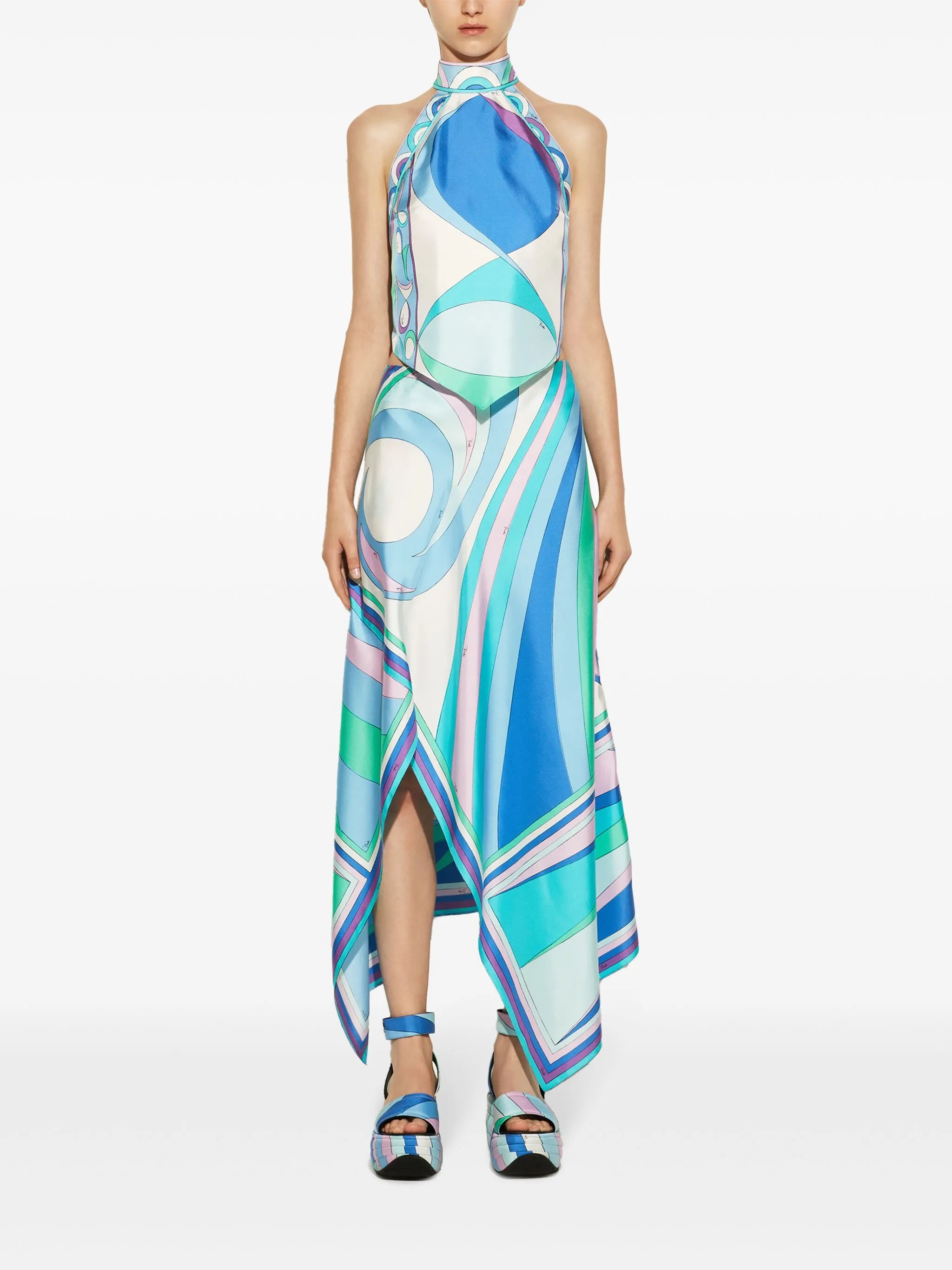 Cigni print silk handkerchief skirt