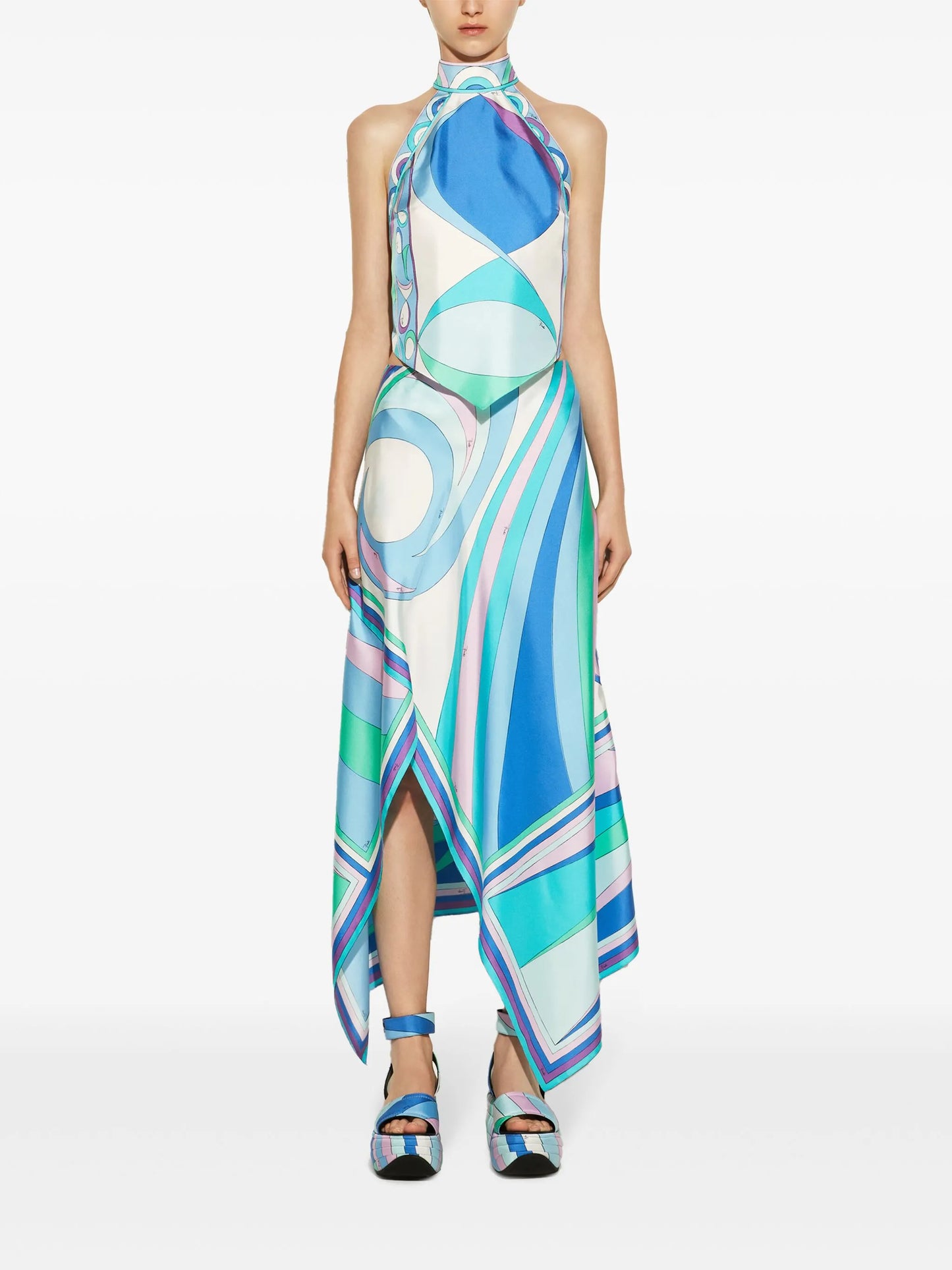 Cigni print silk handkerchief skirt