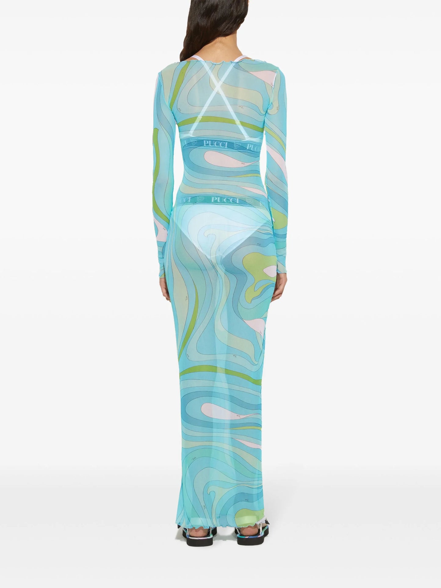 Marmo-print semi-sheer maxi dress