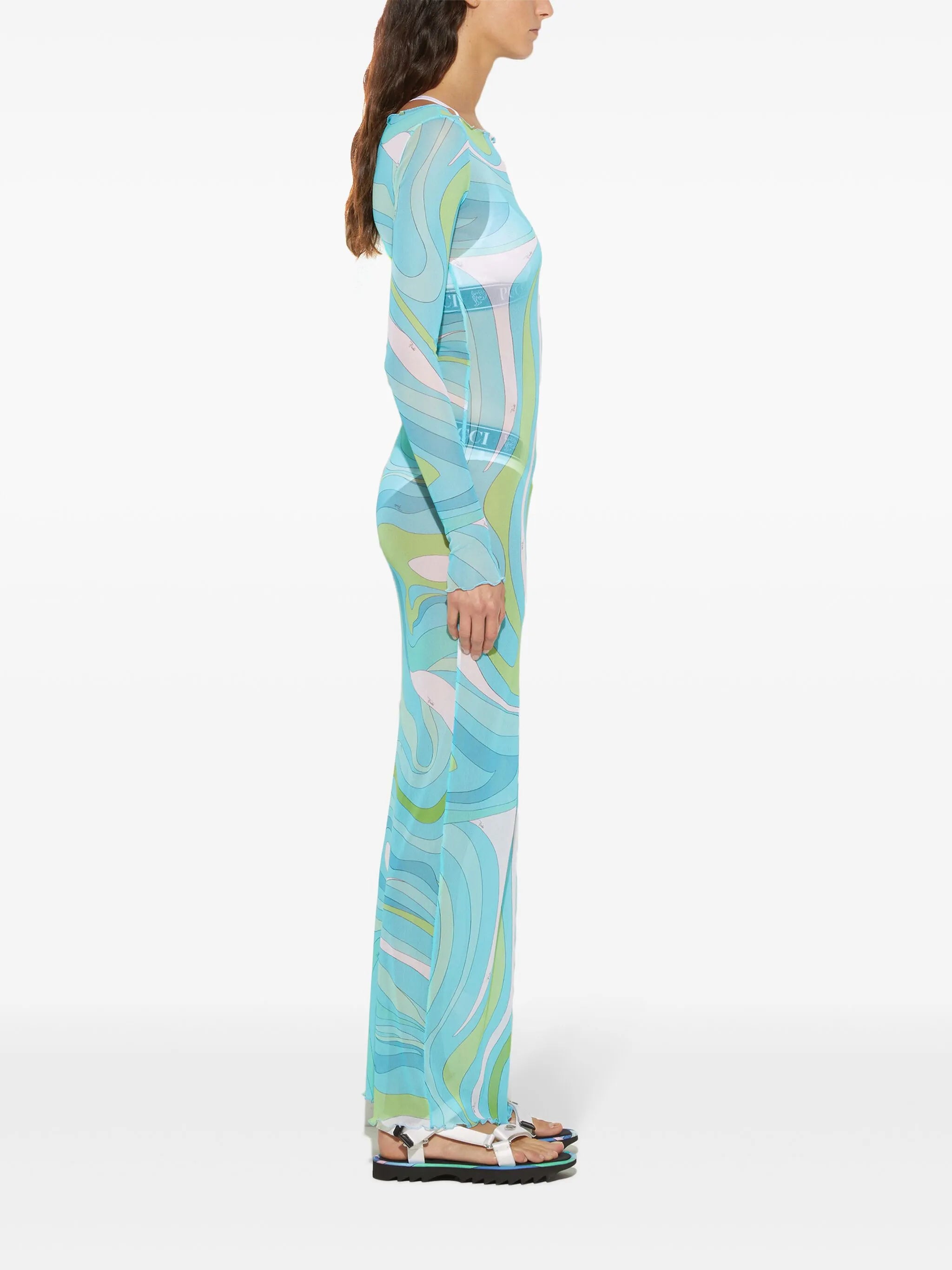 Marmo-print semi-sheer maxi dress