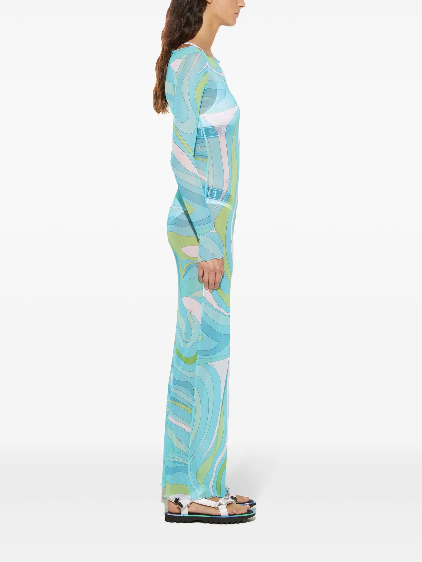Marmo-print semi-sheer maxi dress