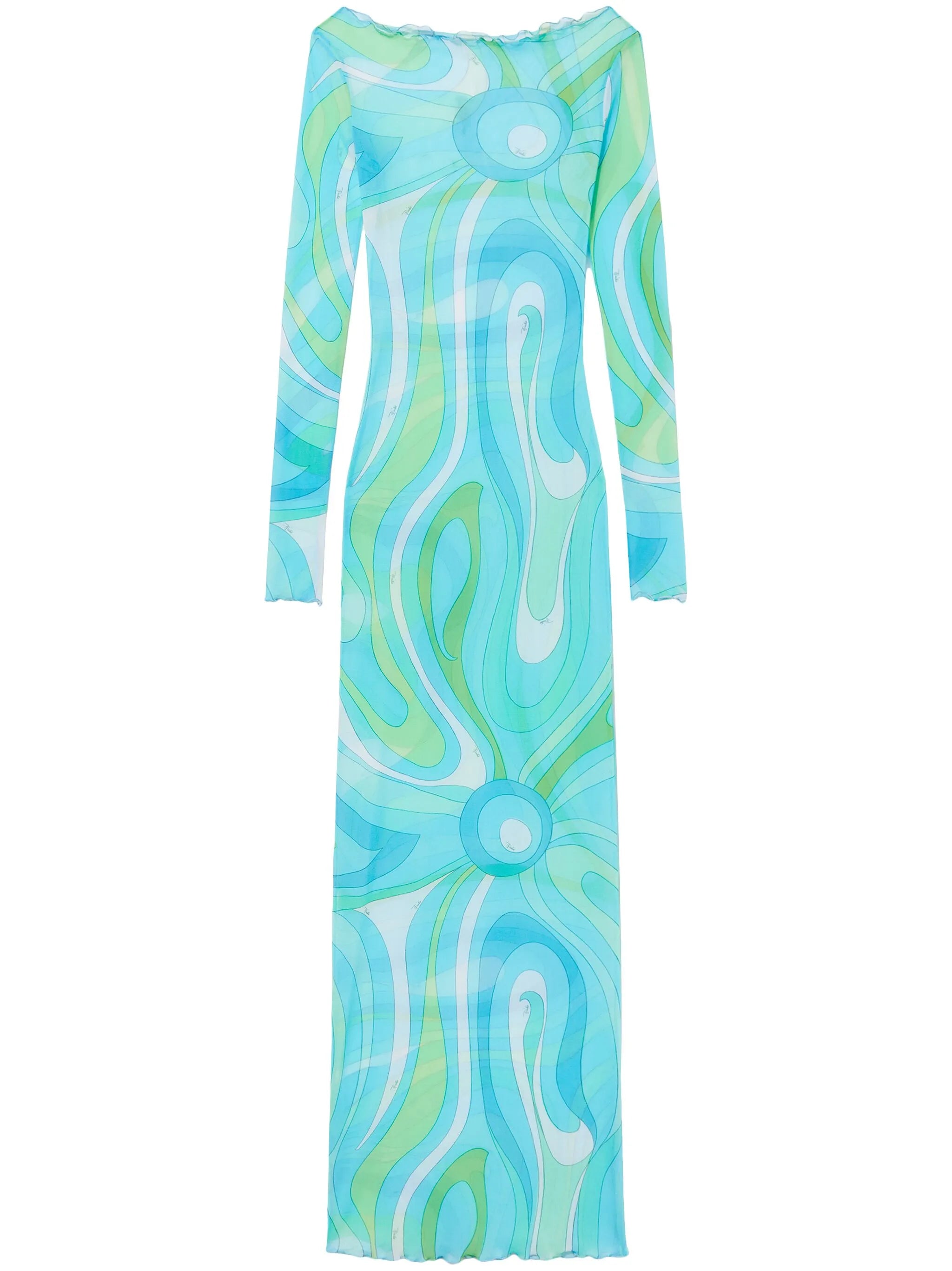 Marmo-print semi-sheer maxi dress