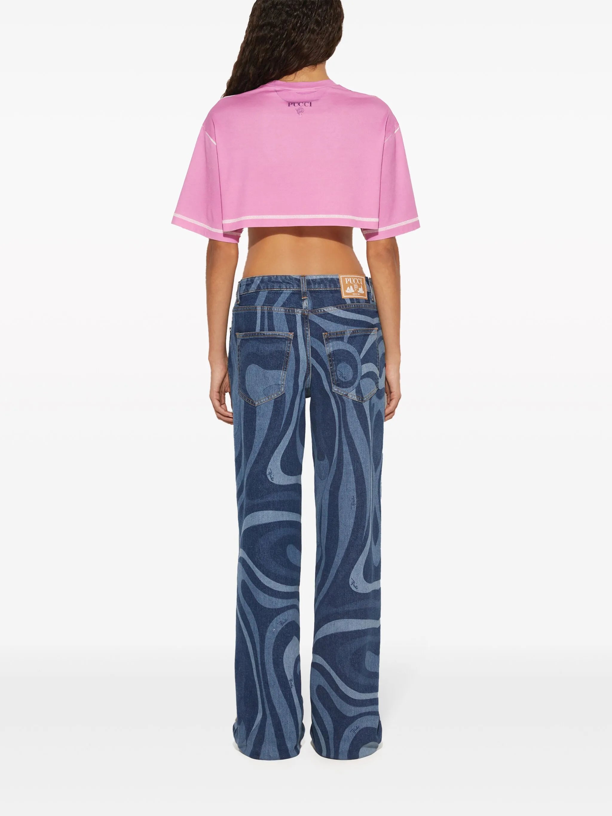 Marmo-print straight-leg jeans