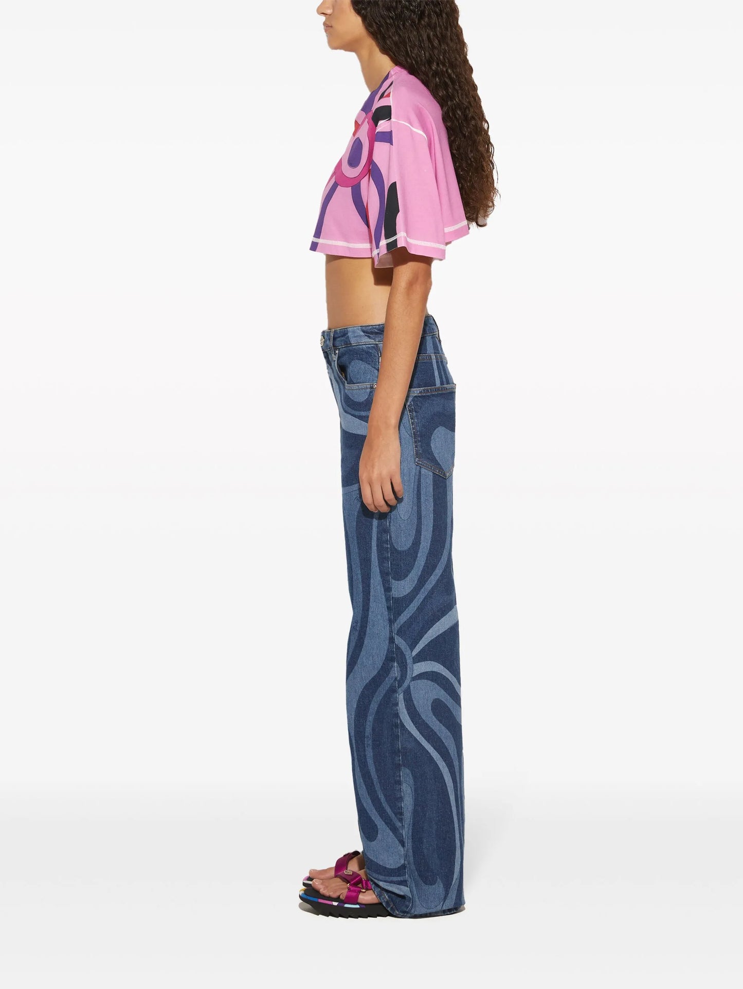 Marmo-print straight-leg jeans