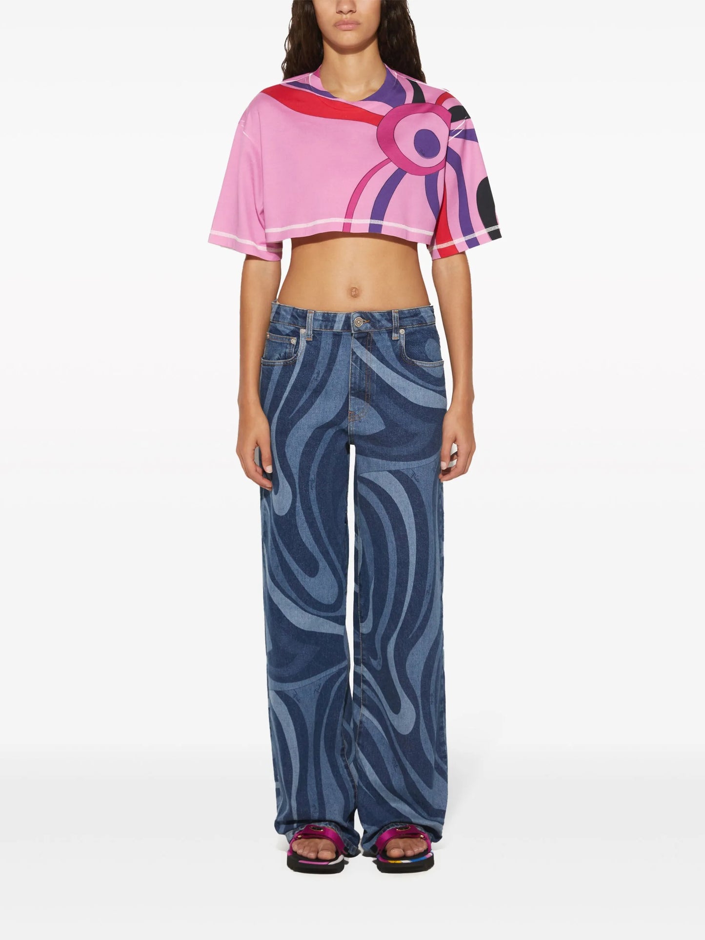 Marmo-print straight-leg jeans