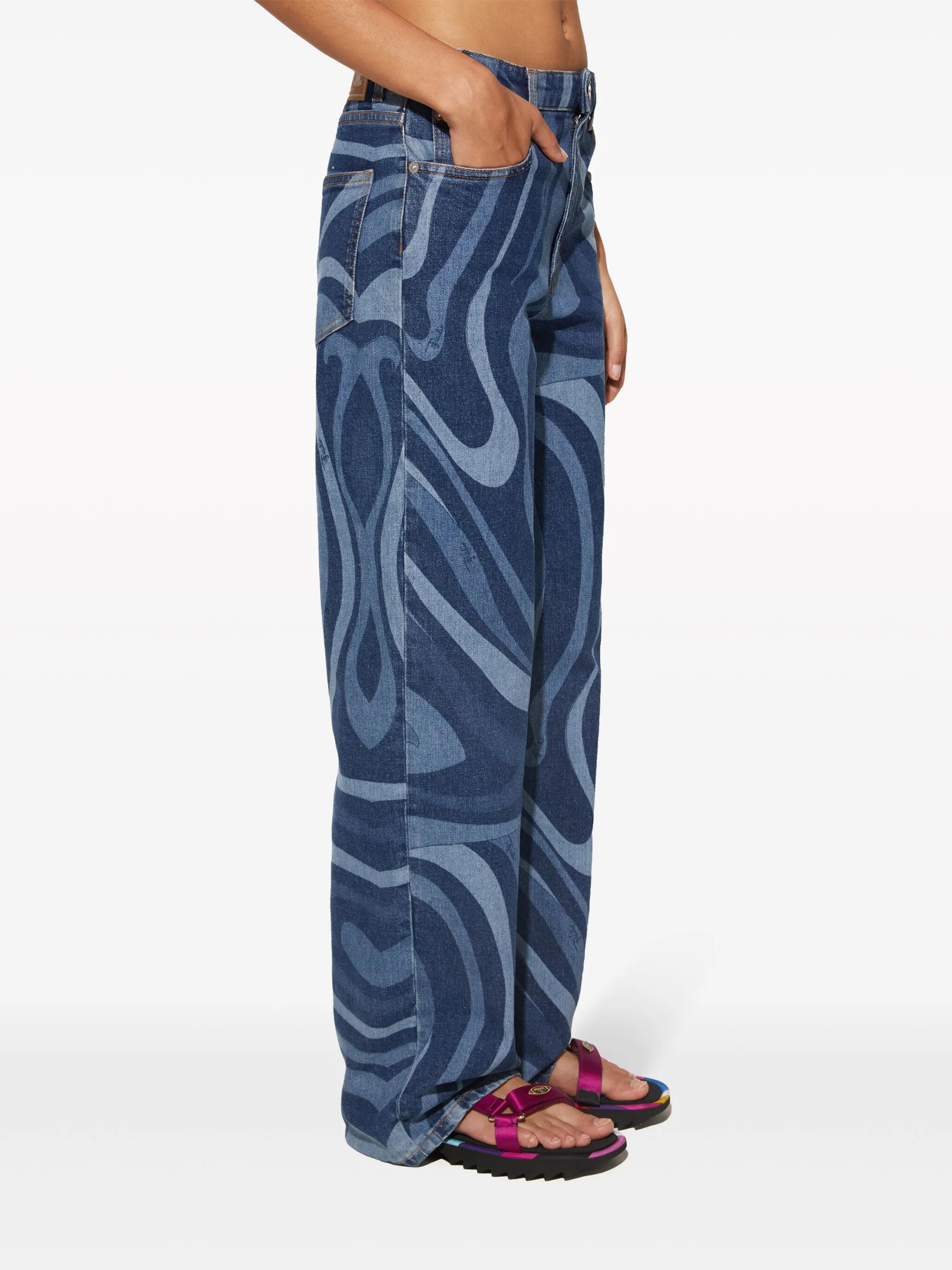 Marmo-print straight-leg jeans