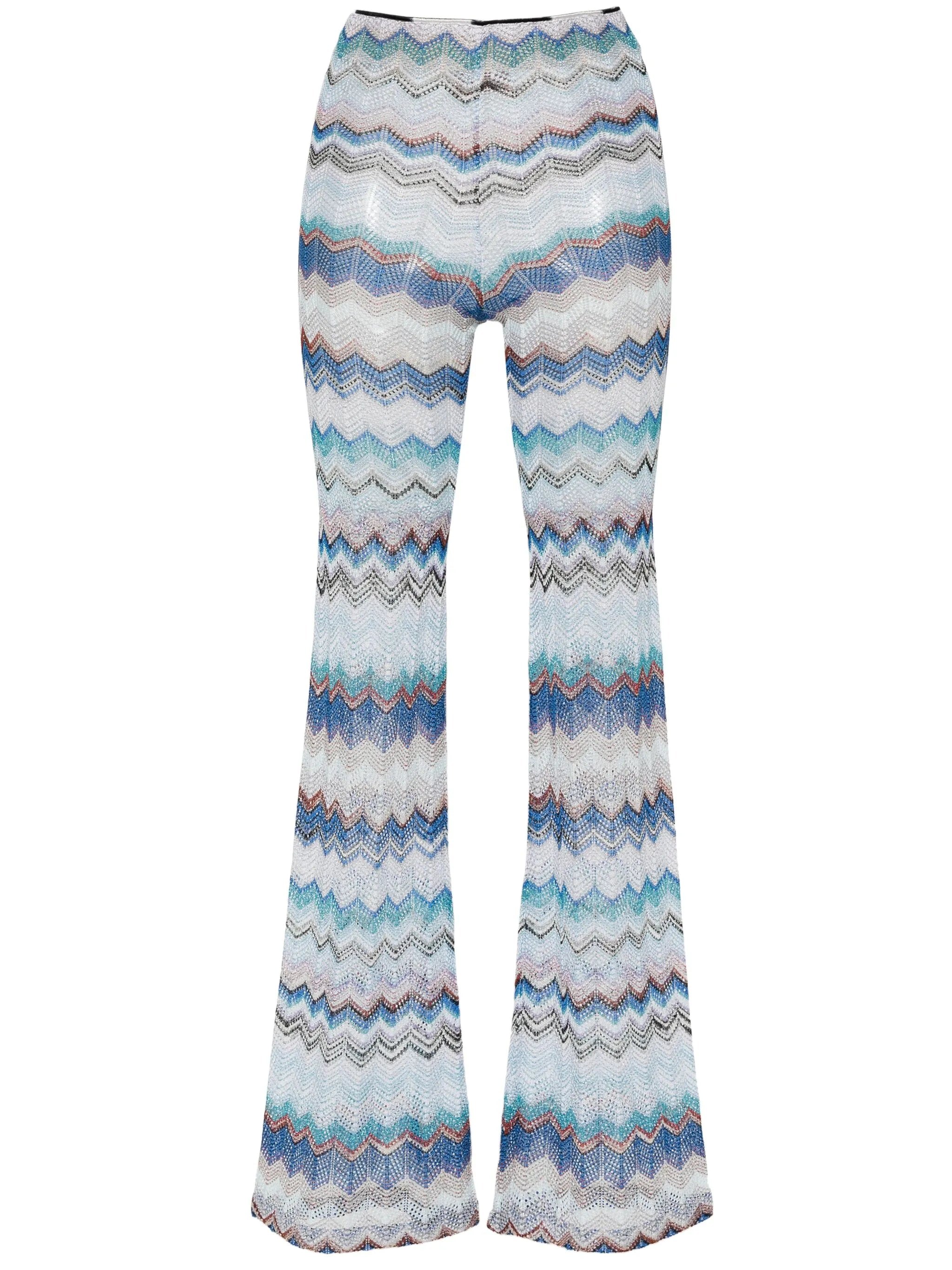 crochet-knit flared trousers