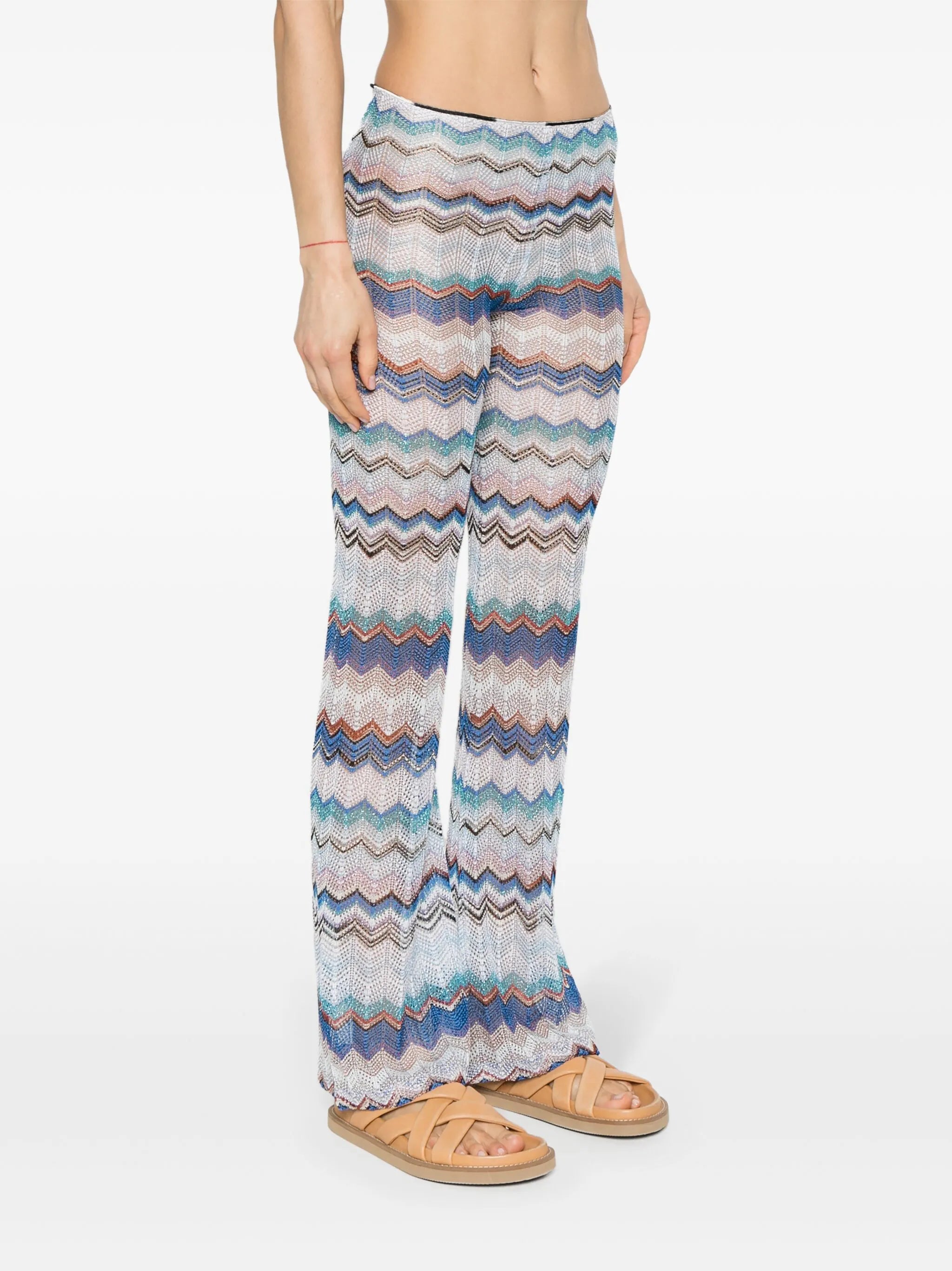 crochet-knit flared trousers