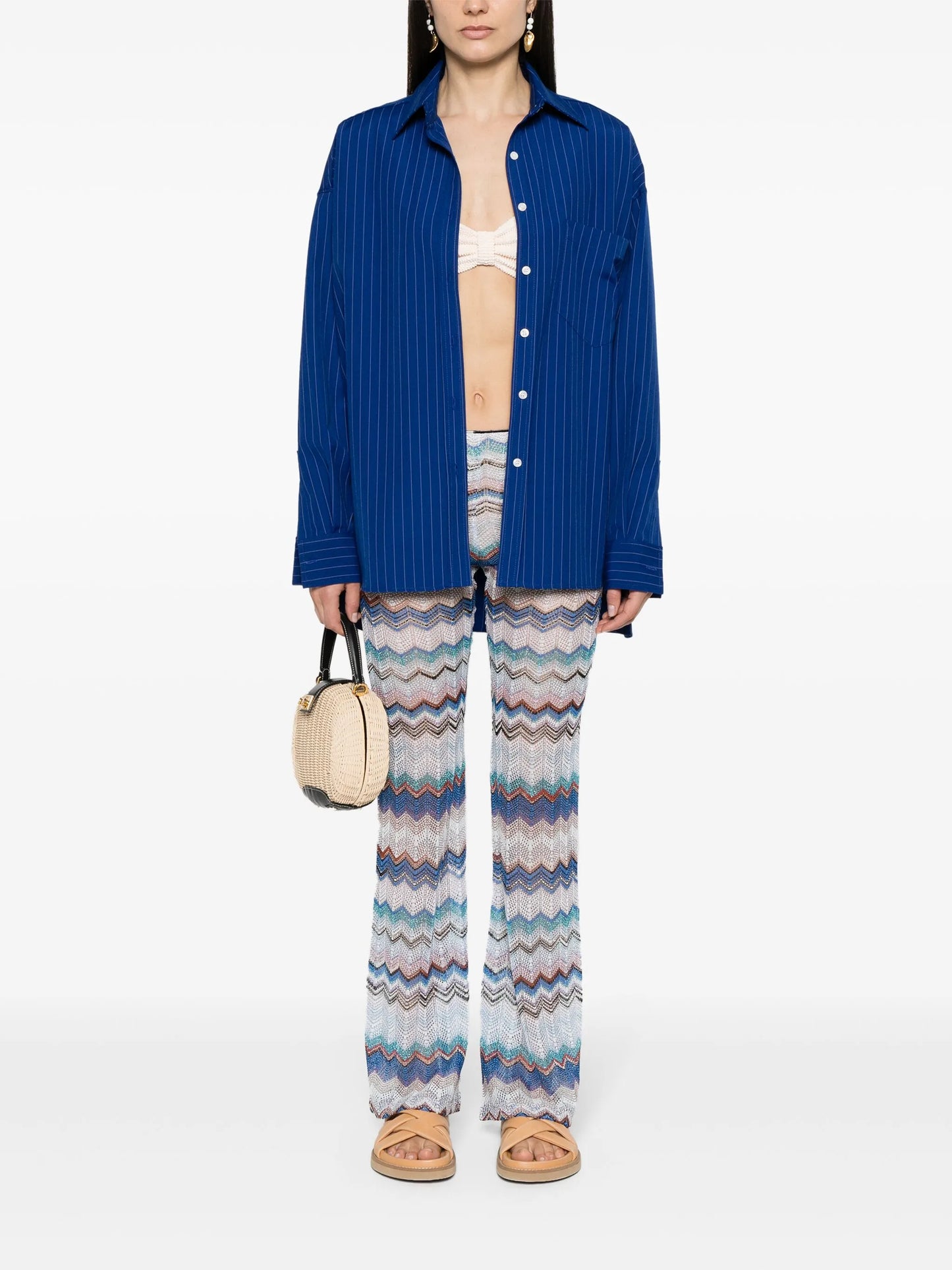 crochet-knit flared trousers