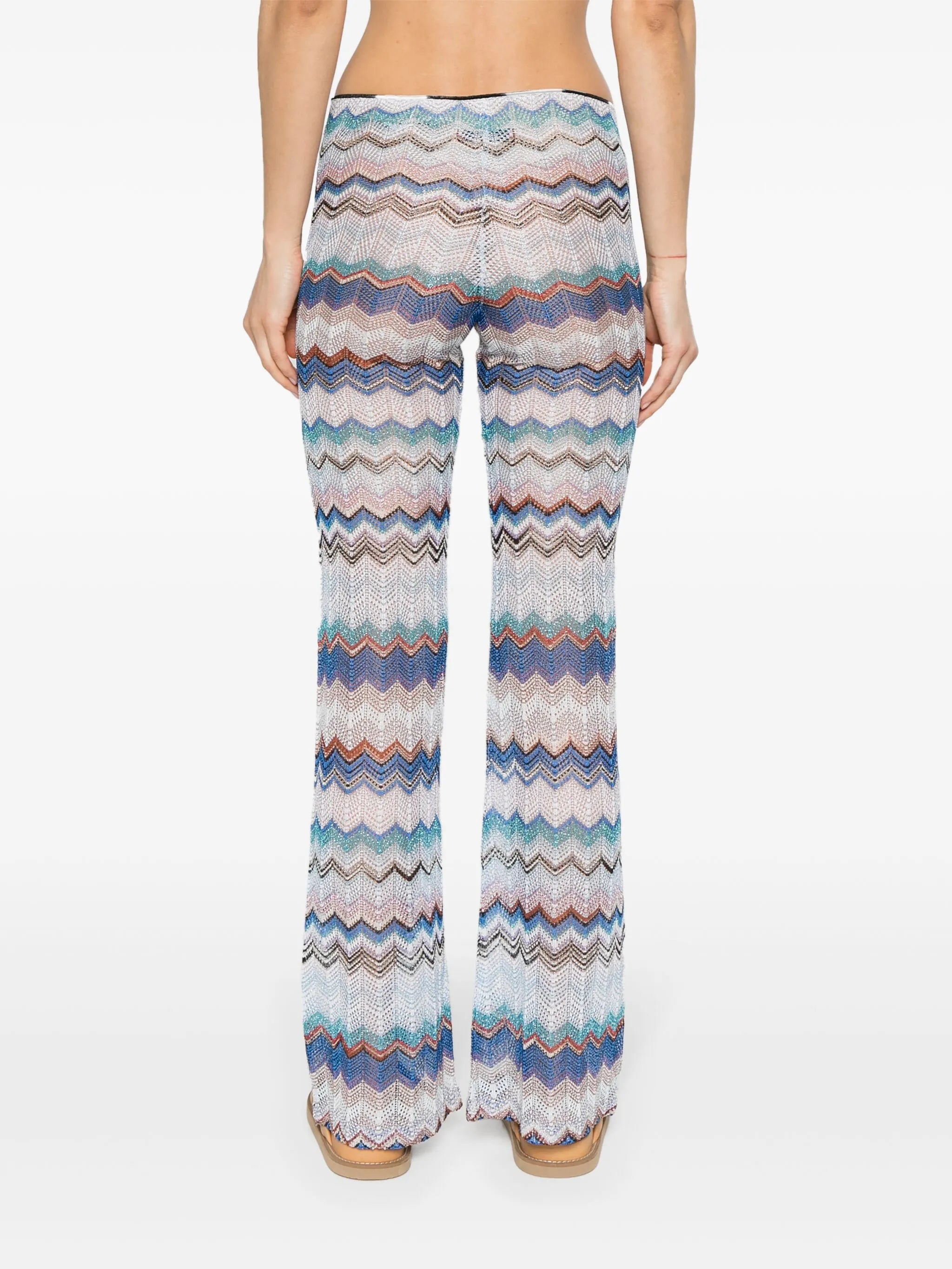 crochet-knit flared trousers