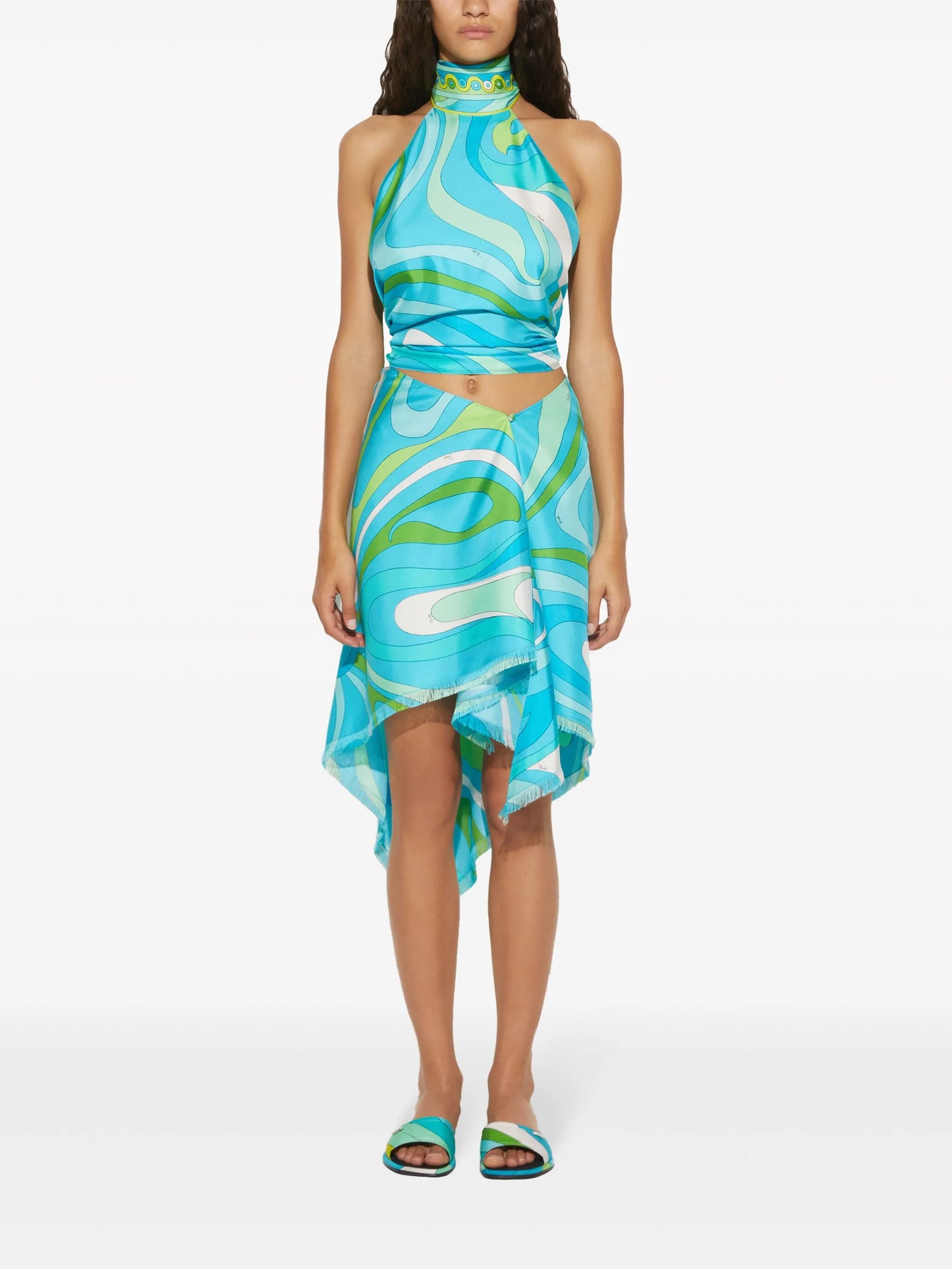 Marmo-print silk top