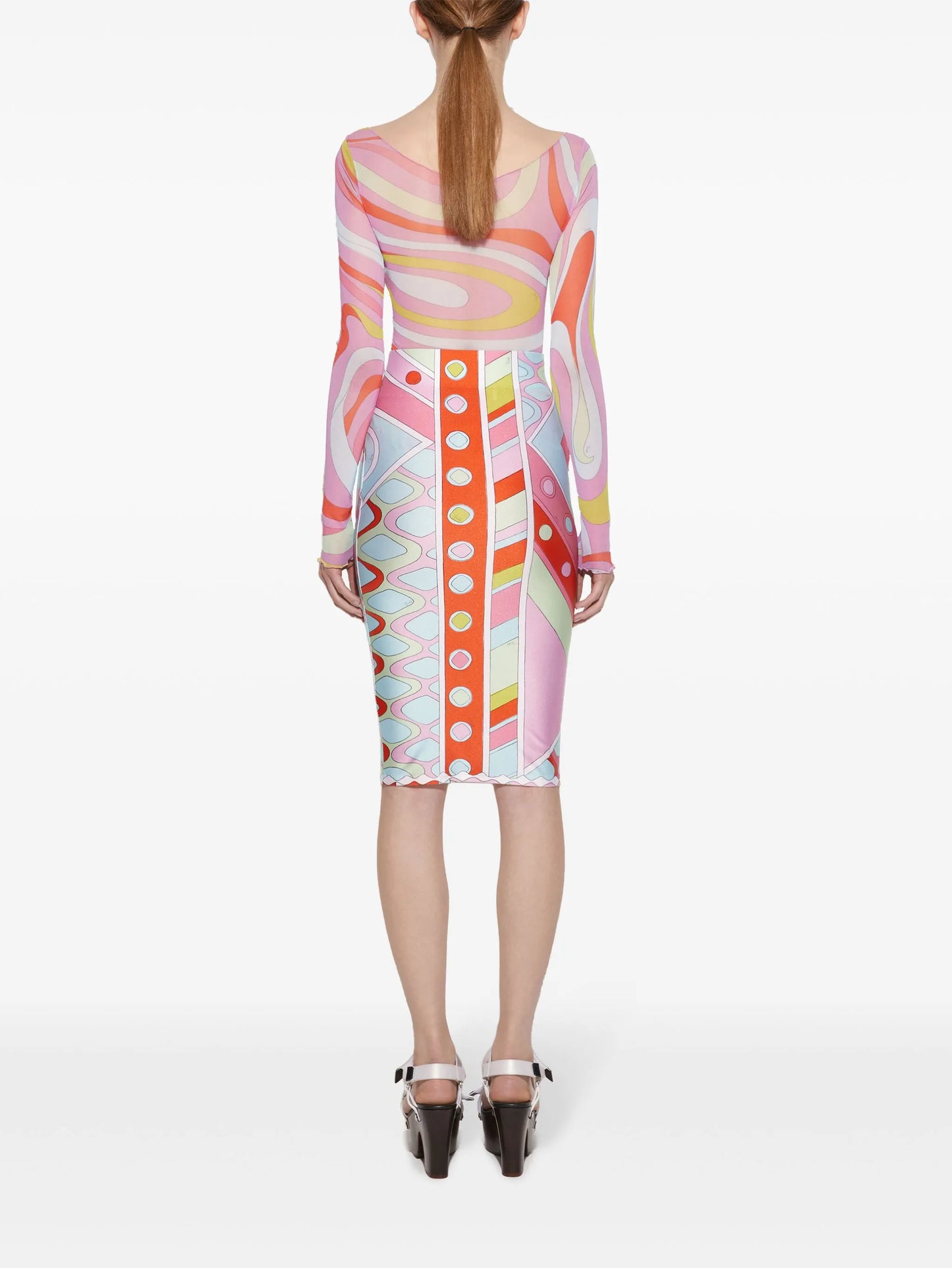 Marmo-print boat-neck top