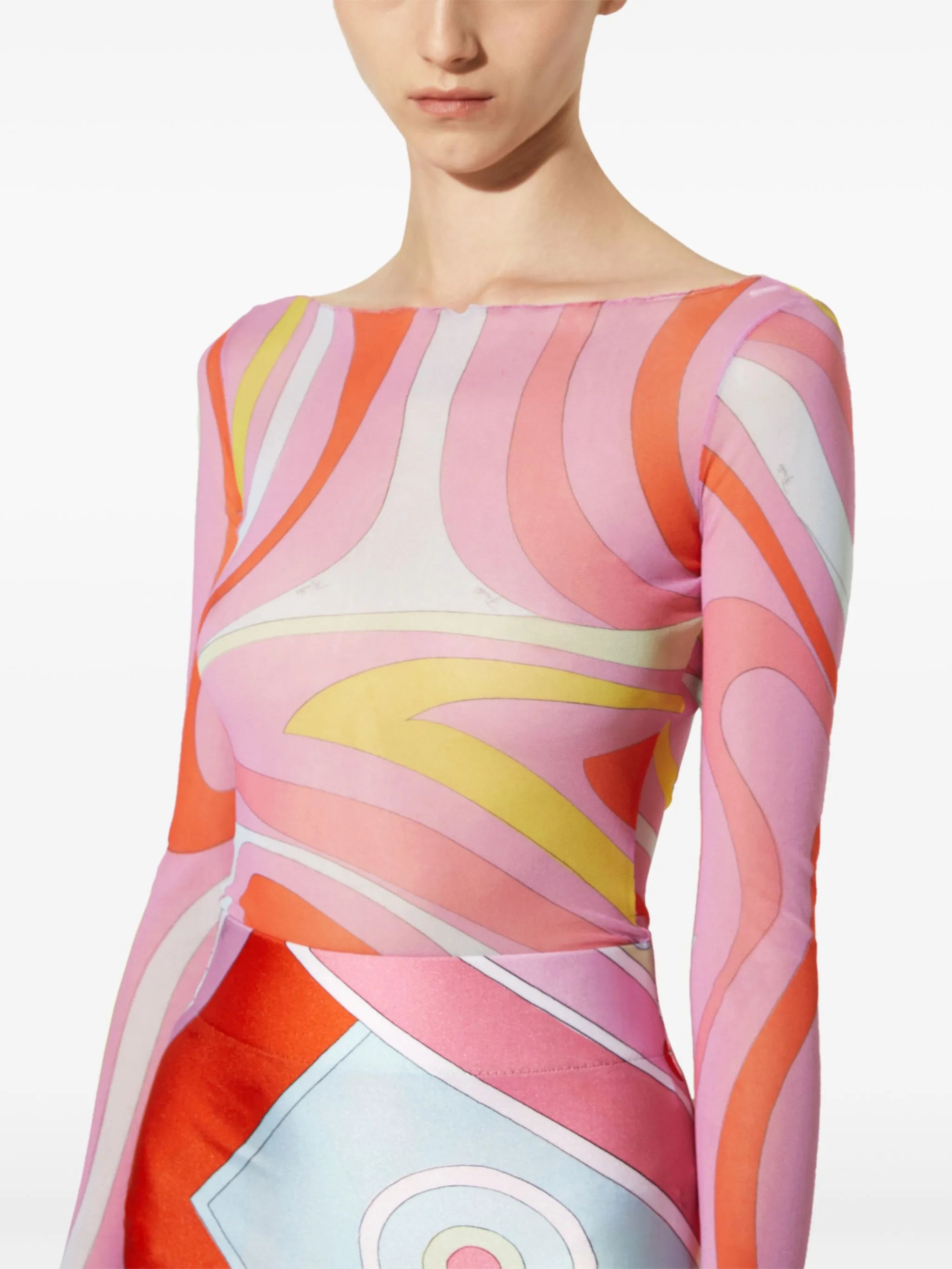 Marmo-print boat-neck top