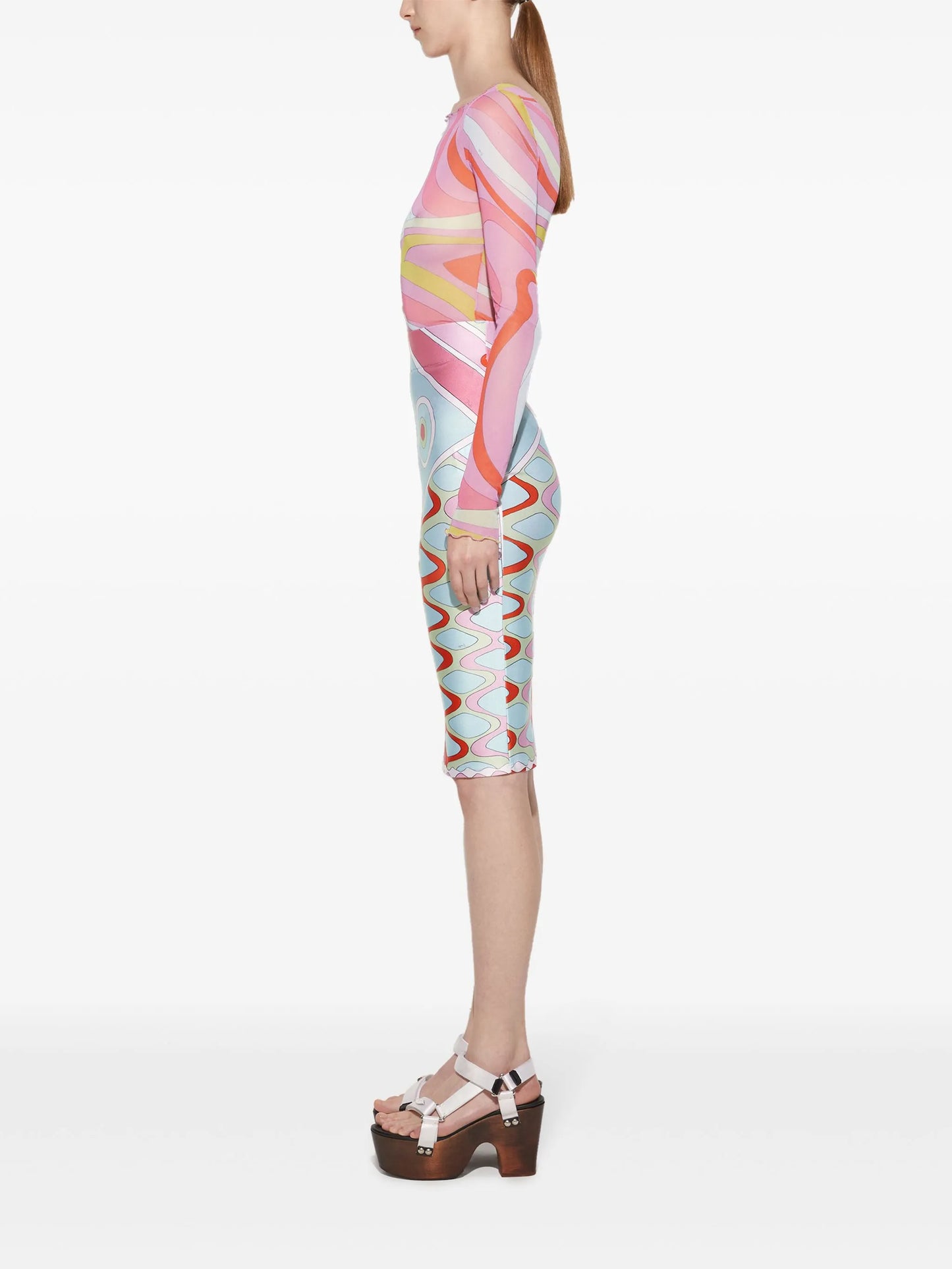 Marmo-print boat-neck top