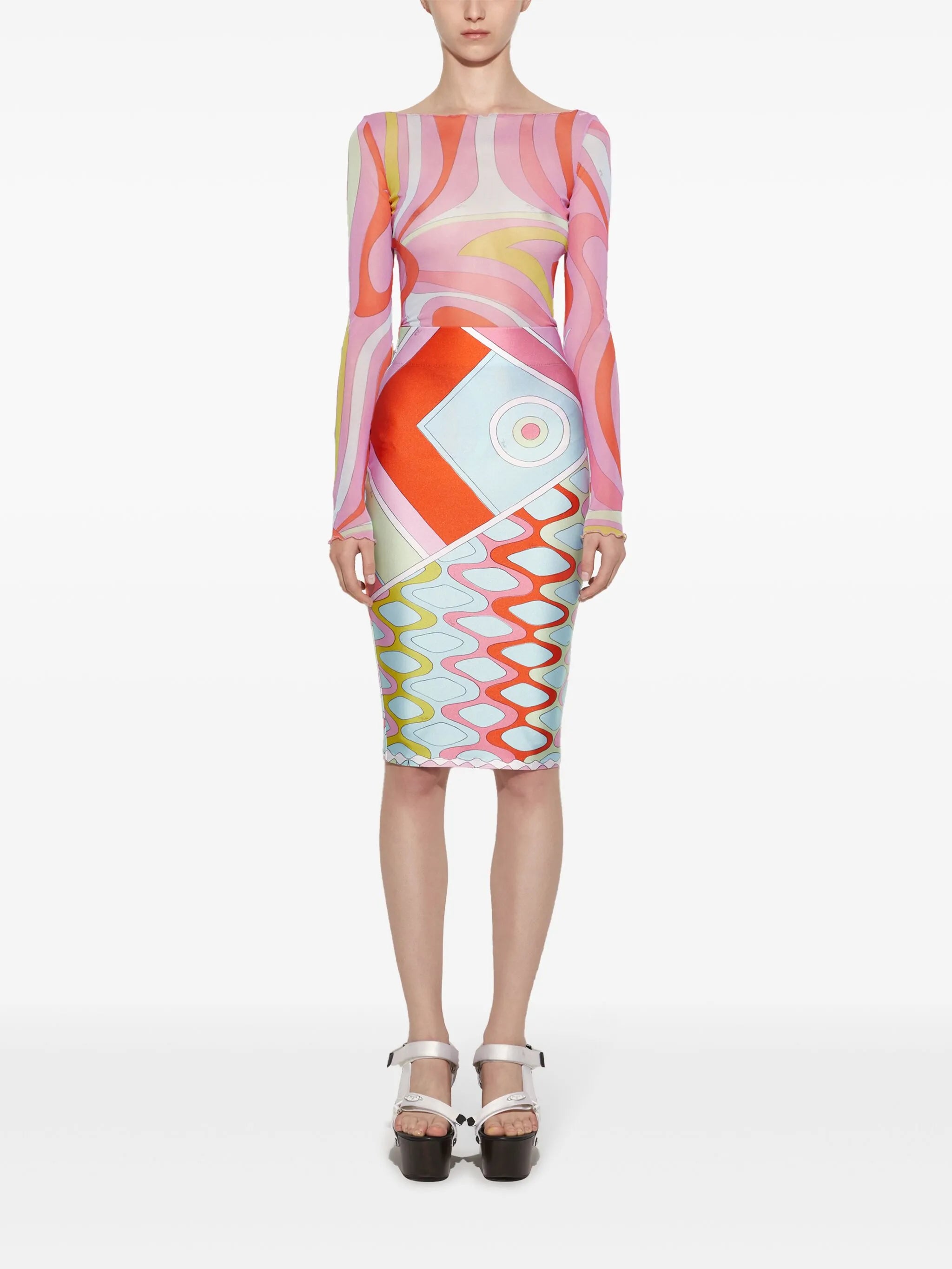 Marmo-print boat-neck top